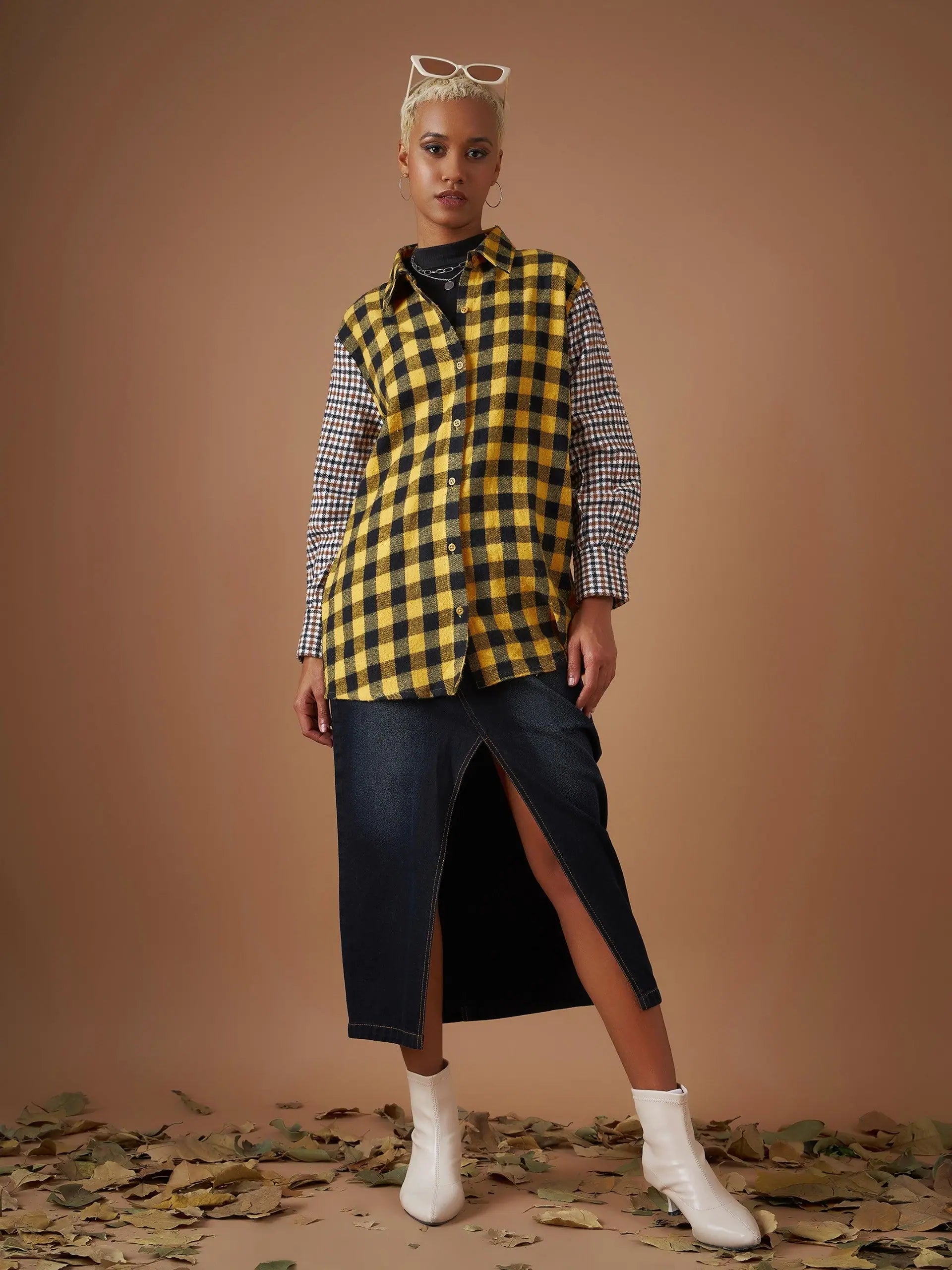 Yellow Flannel Check Shirt - Women's Casual Ethnic Wear