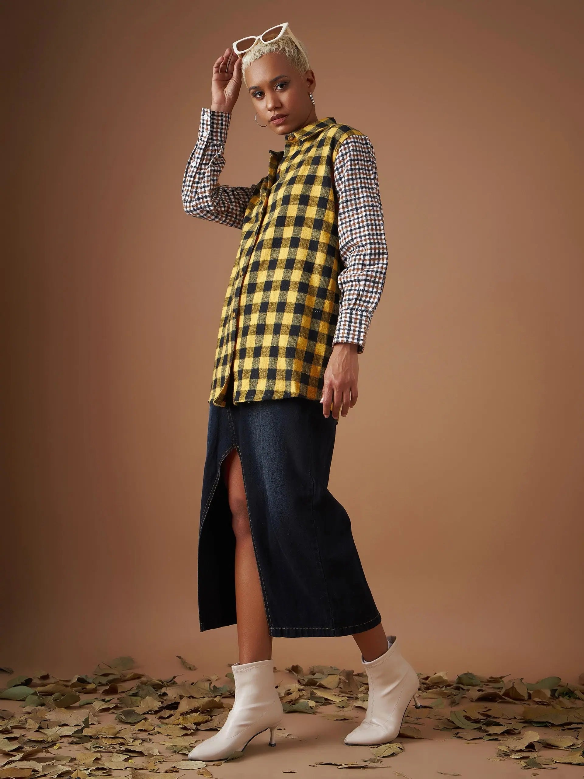 Yellow Flannel Check Shirt - Women's Casual Ethnic Wear