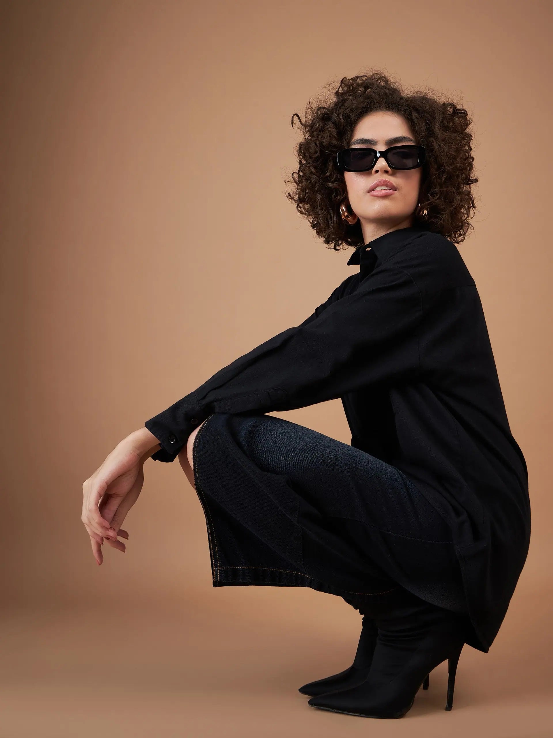 Black Twill Oversized Shirt - Women's Modern Ethnic Style