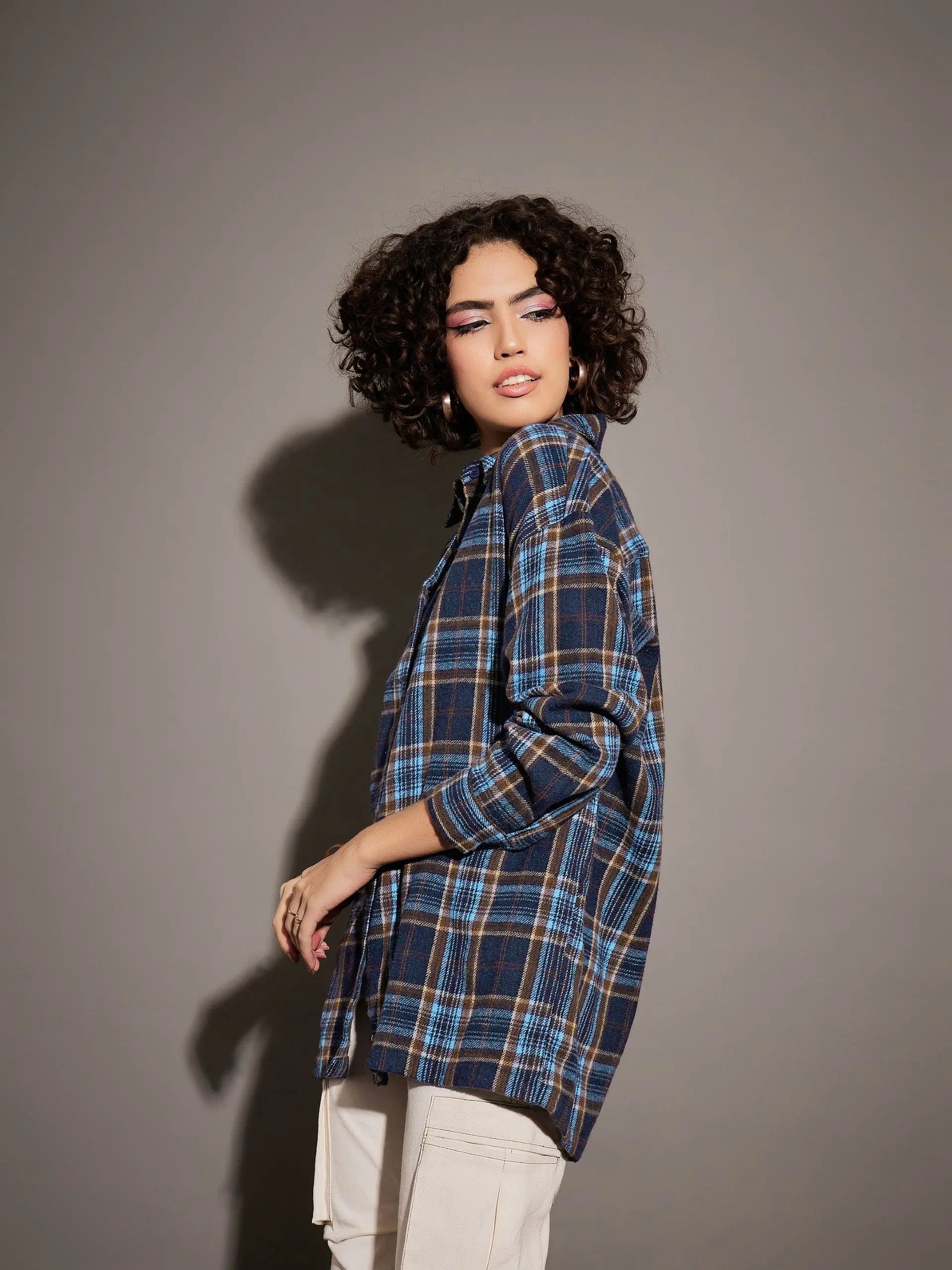 Blue Cris Cross Oversized Shirt - Ethnic Women's Top