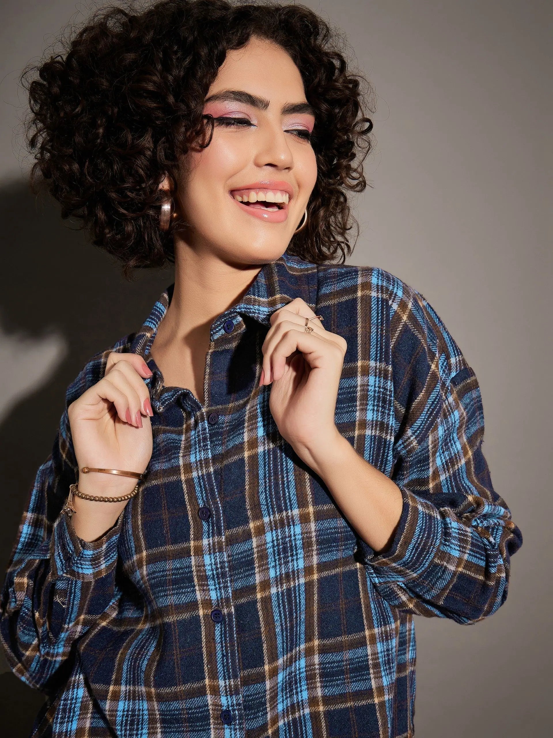 Blue Cris Cross Oversized Shirt - Ethnic Women's Top