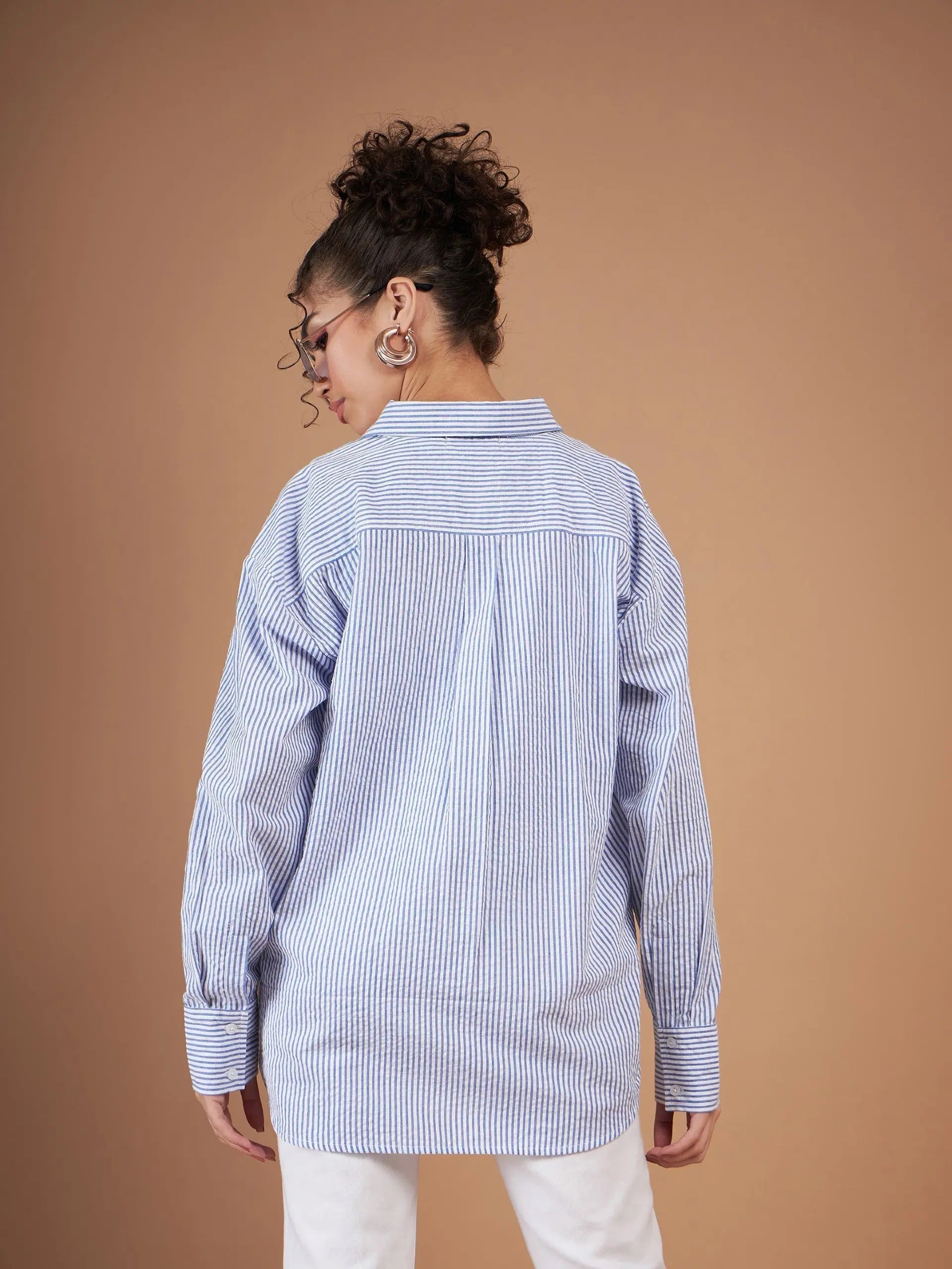 Blue & White Striped Oversized Shirt | Women's Cotton Top