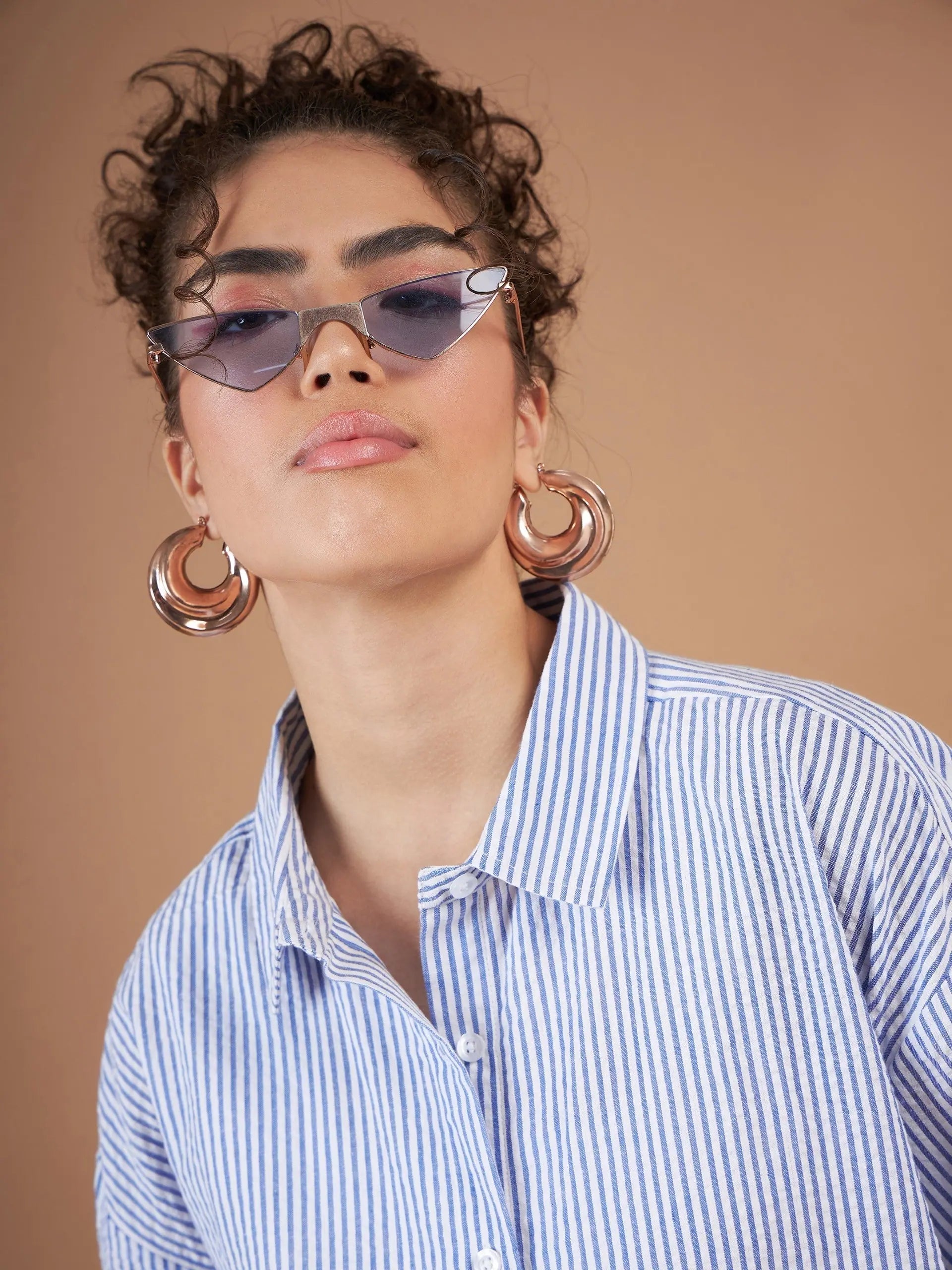 Blue & White Striped Oversized Shirt | Women's Cotton Top