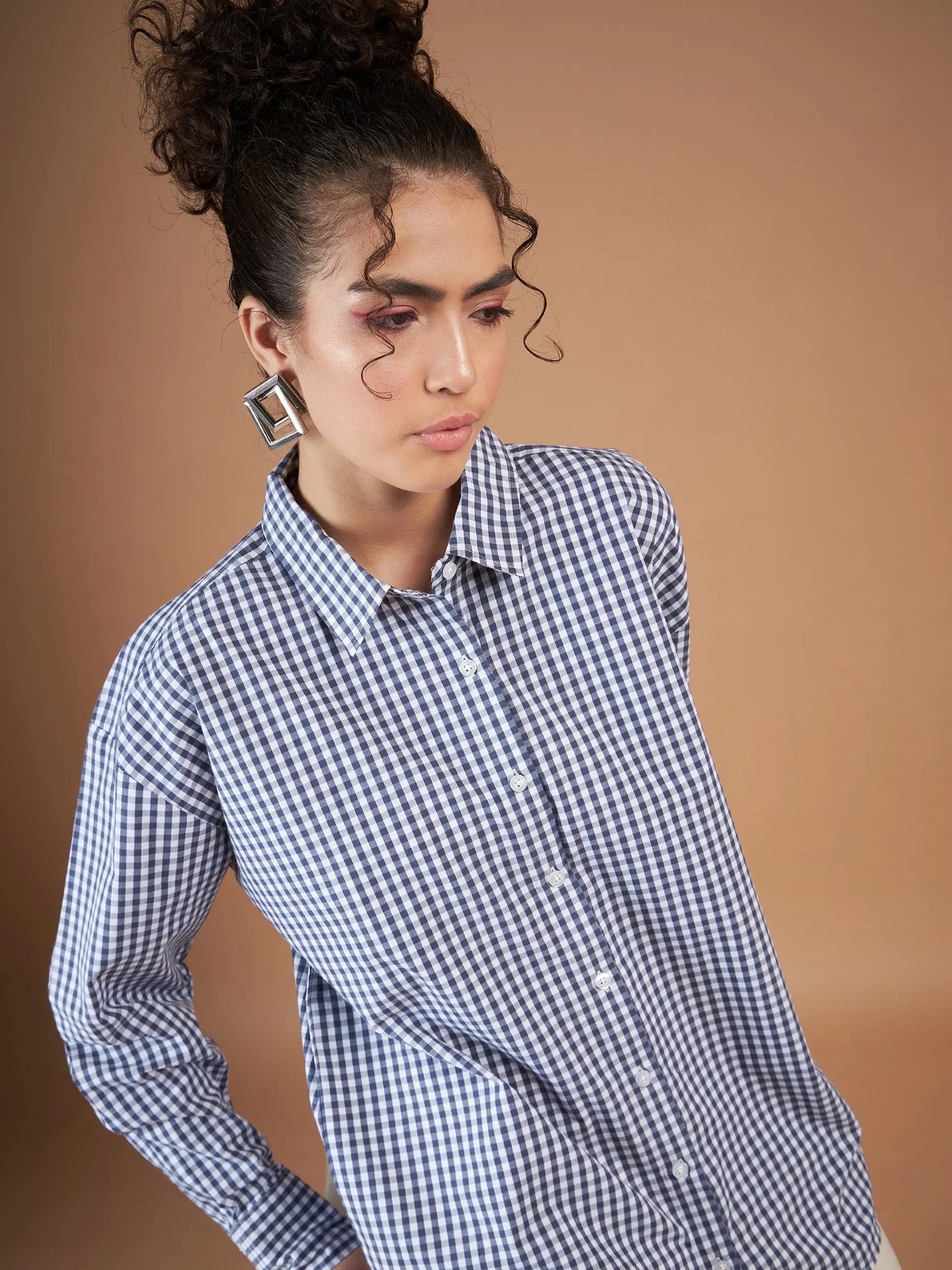 Navy Check Oversized Shirt - Women's Tops & Blouses Online