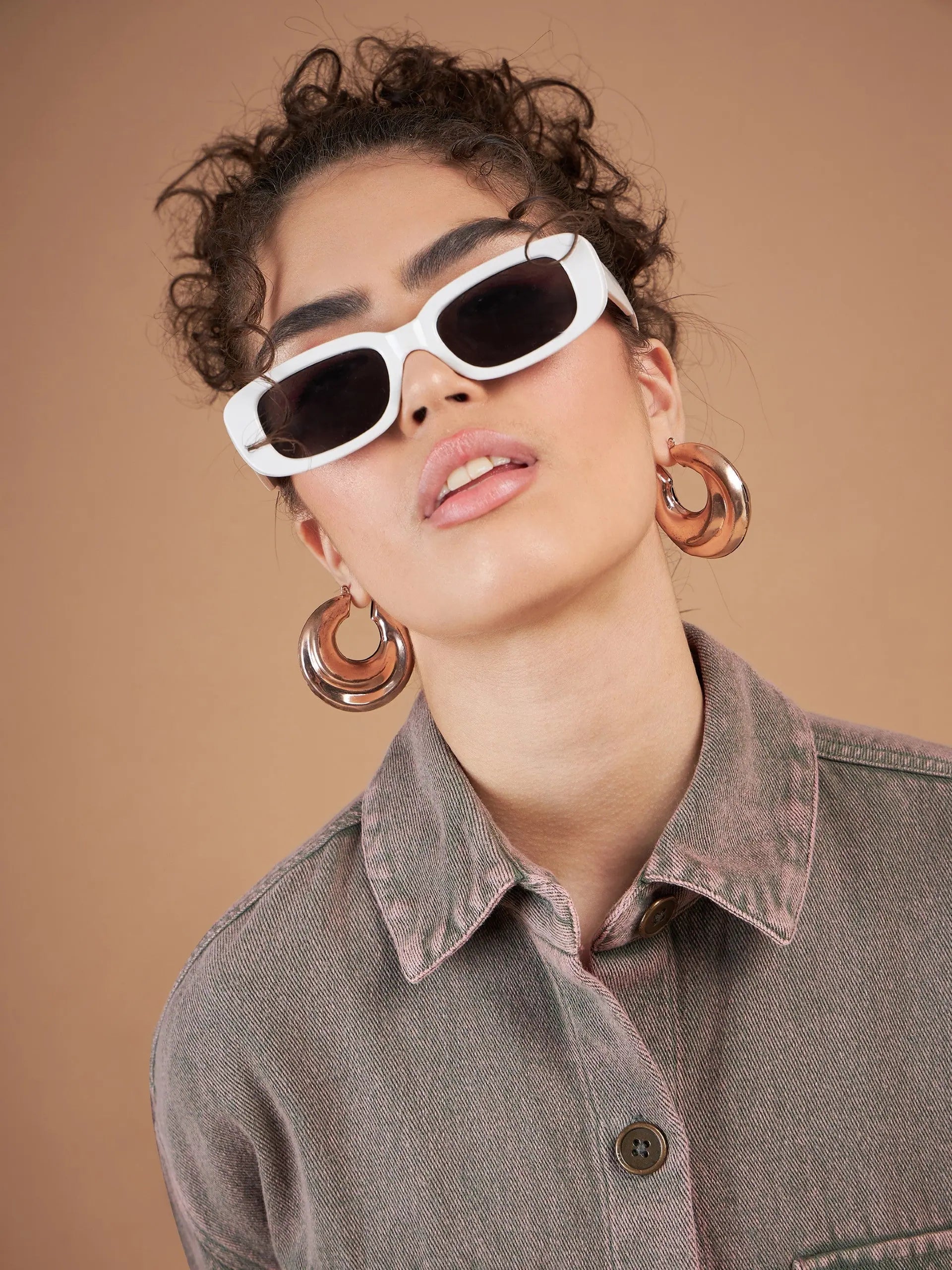 Beige Denim Shacket - Women's Cotton Jacket, Trendy Outerwear