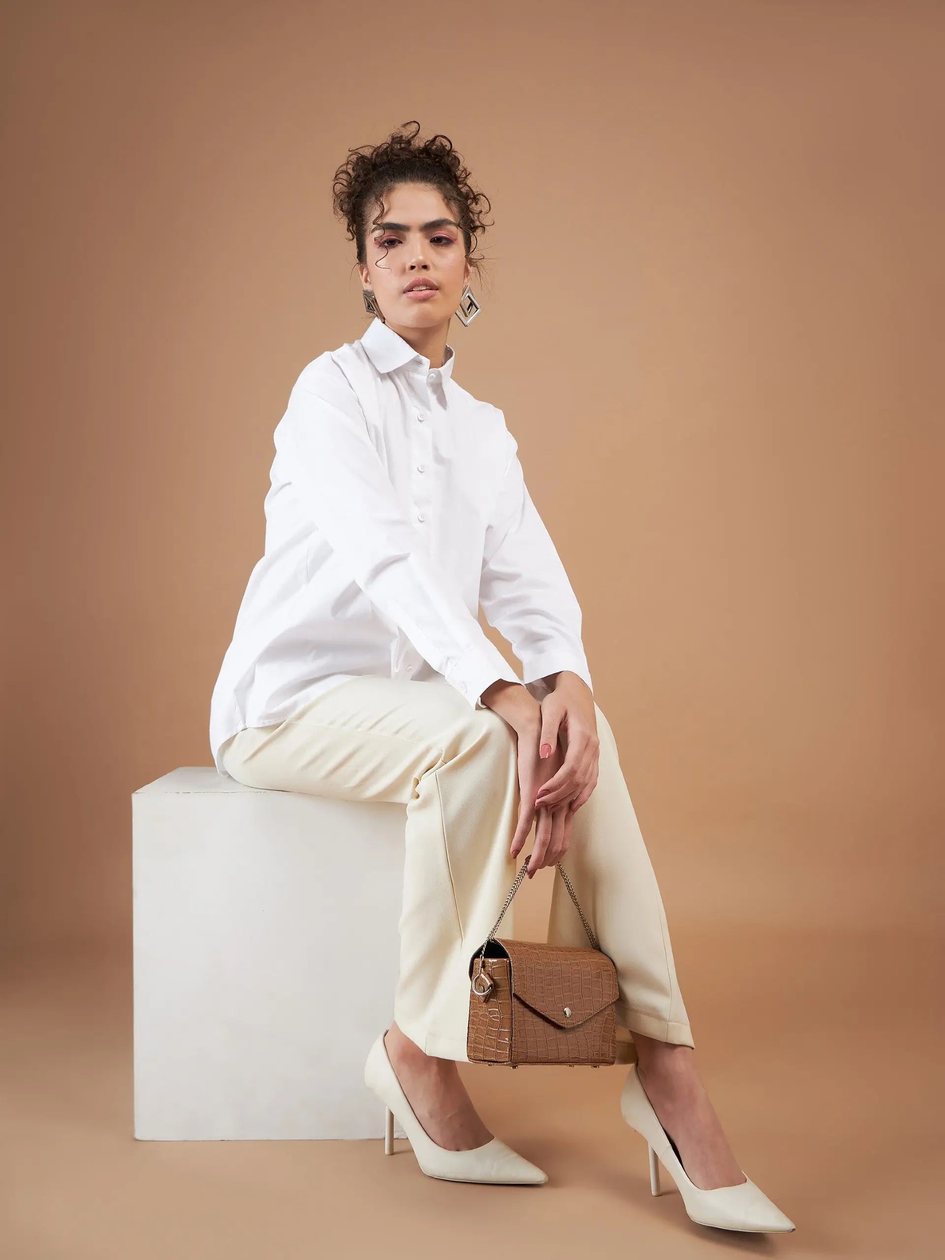 White Cotton Poplin Shirt | Women's Relaxed Fit Top