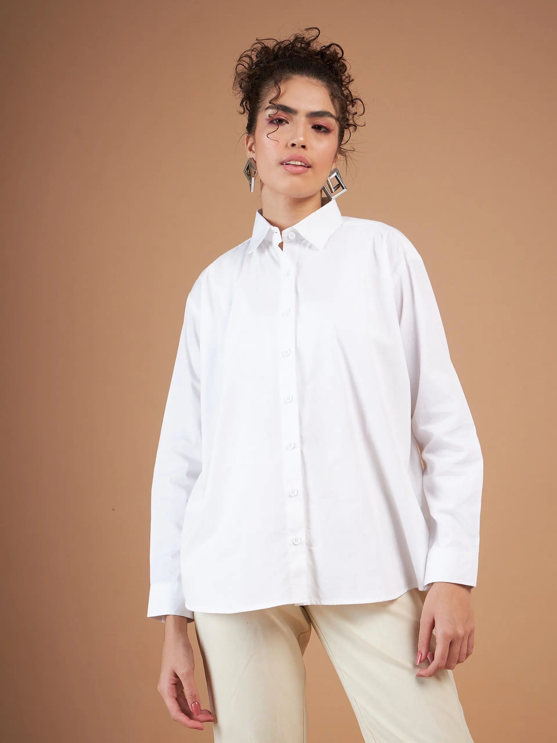 White Cotton Poplin Shirt | Women's Relaxed Fit Top