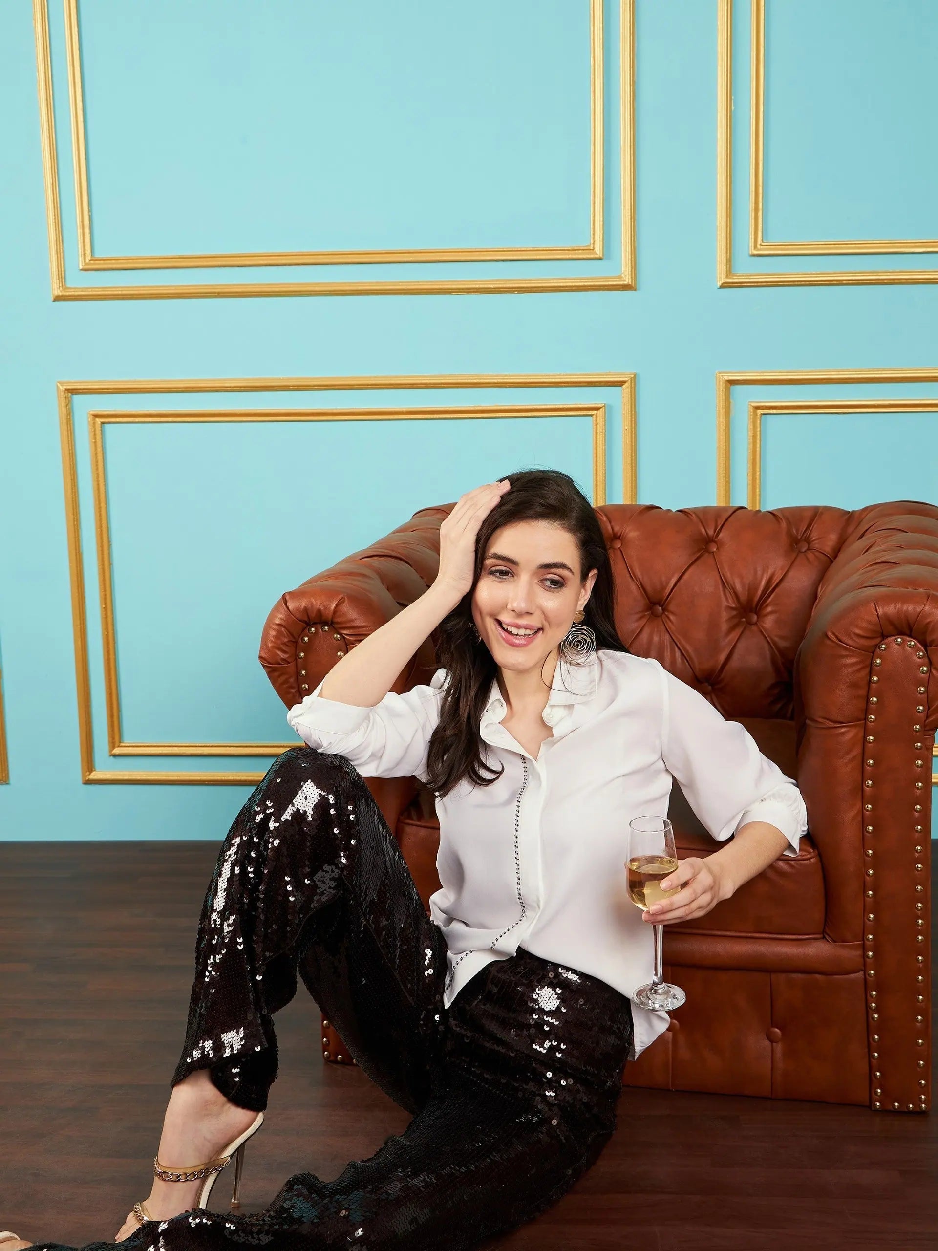 White Embroidered Placket Shirt | Women's Georgette Top