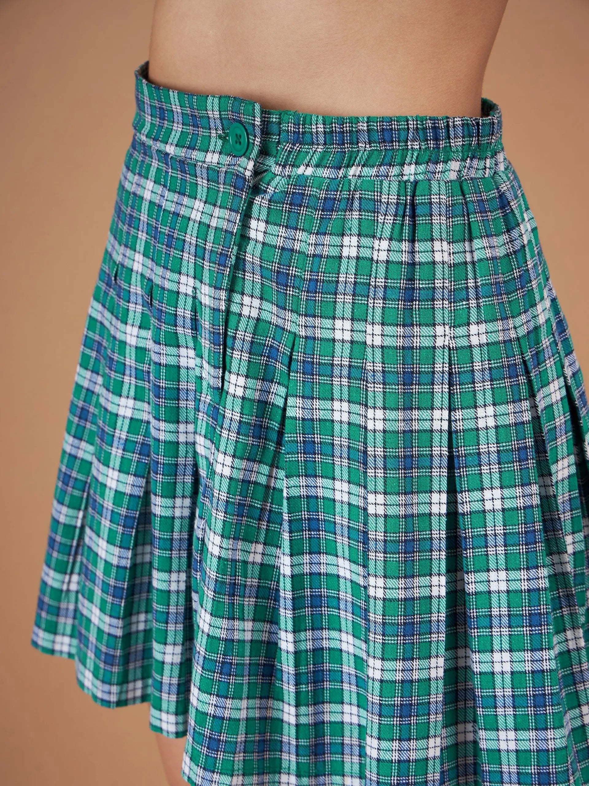 Green Check Crop Shirt & Mini Skirt Set | Designer Lehenga