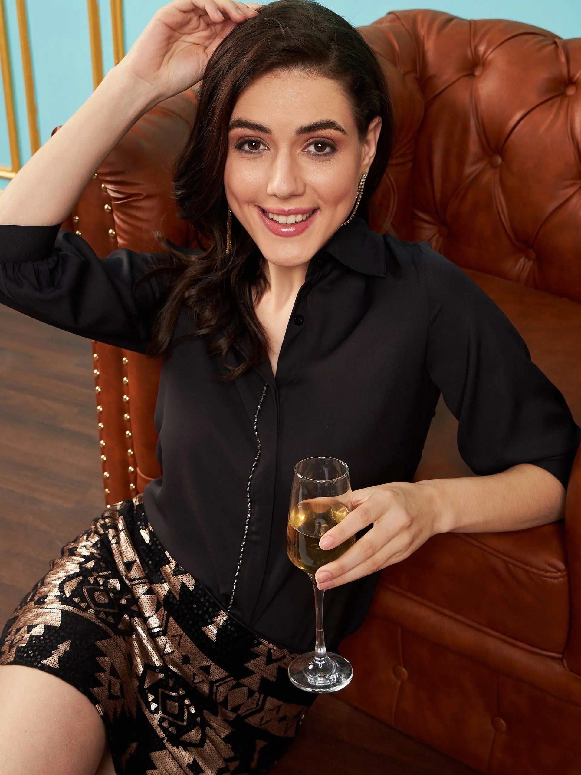 Black Embroidered Placket Shirt - Festive Lehenga Options