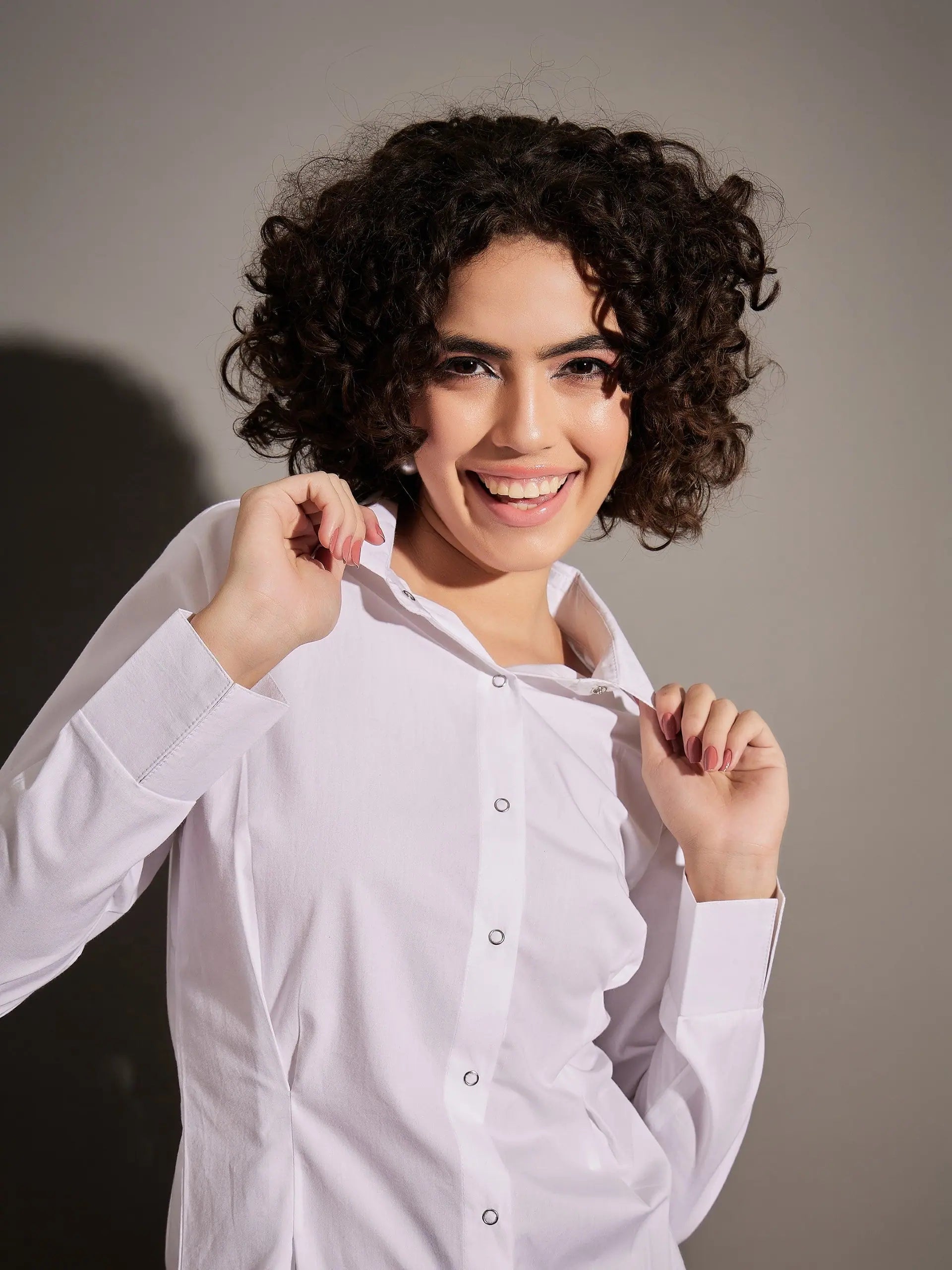 Women's Solid White Poplin Pleated Waist Shirt | Online Shop