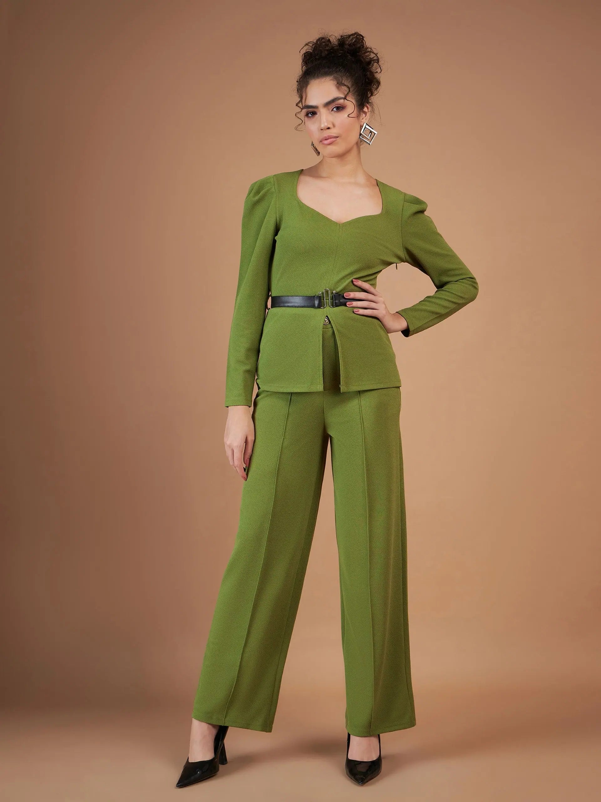 Green Peplum Top and Pants - Women's Western Outfits Online