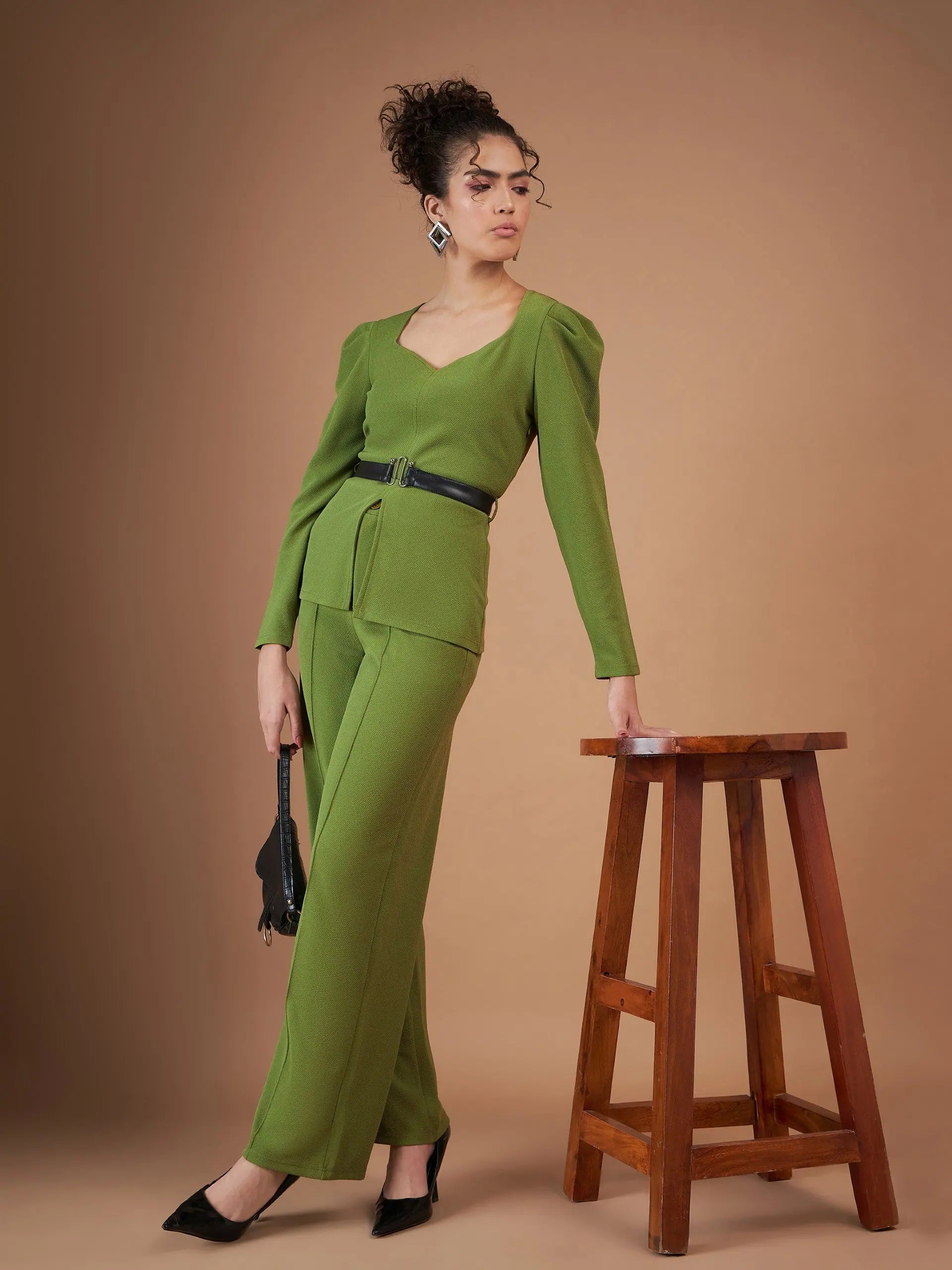 Green Peplum Top and Pants - Women's Western Outfits Online