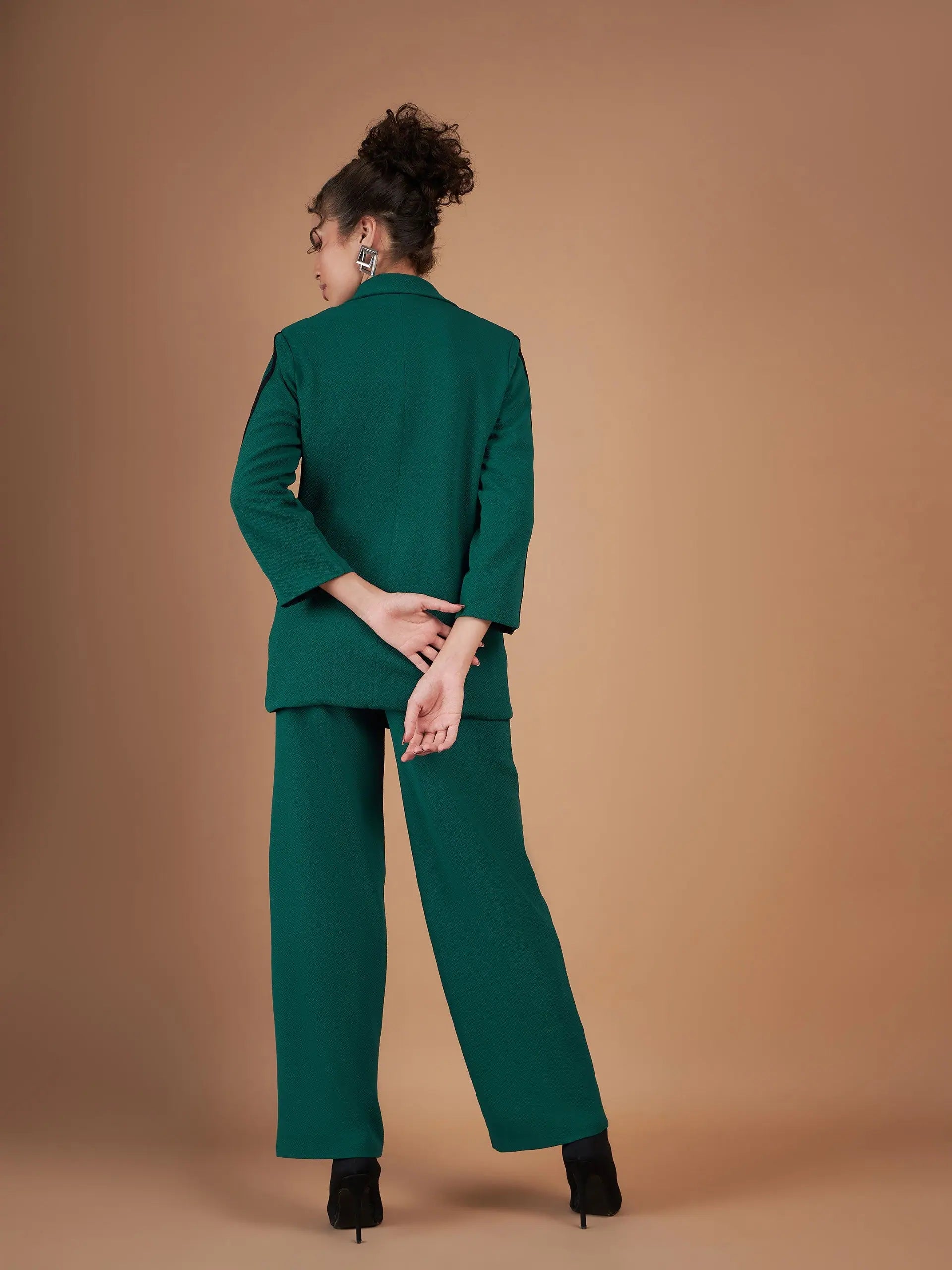 Emerald Blazer & Pants Set | Women's Contrast Tape Tops