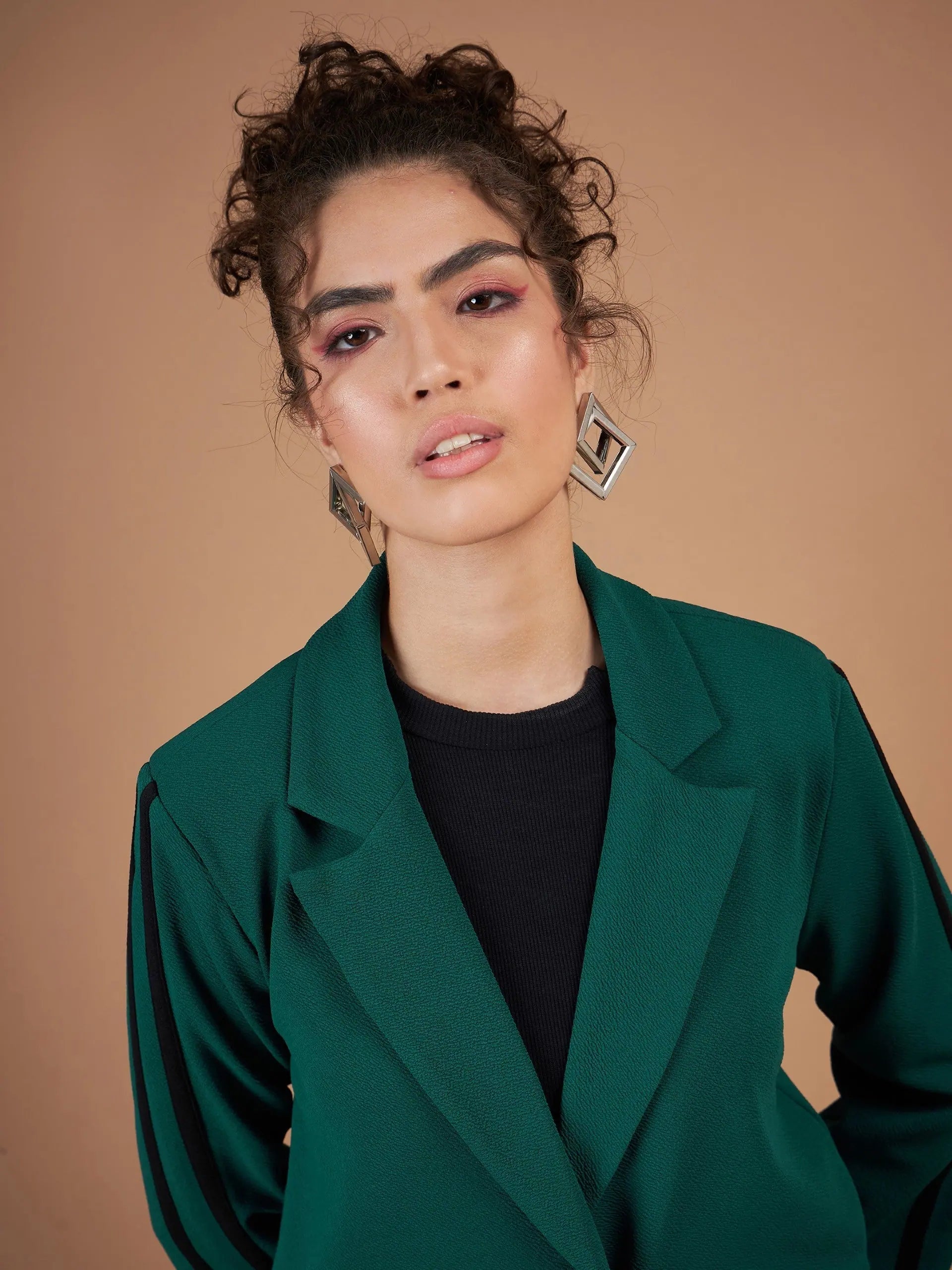 Emerald Blazer & Pants Set | Women's Contrast Tape Tops
