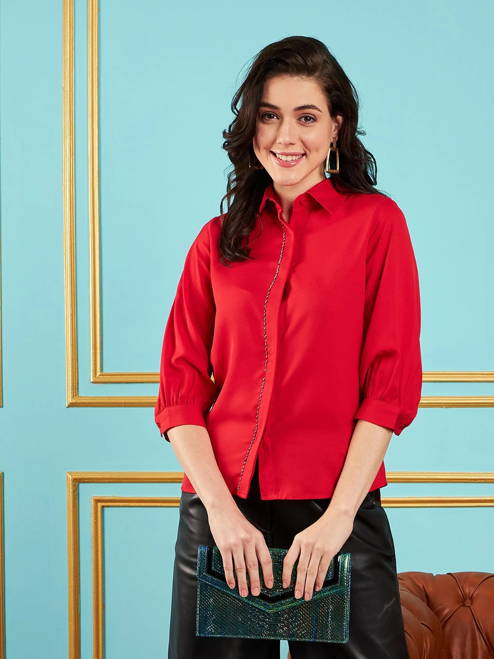 Red Embroidered Shirt for Women | Party Wear Lehenga Styles