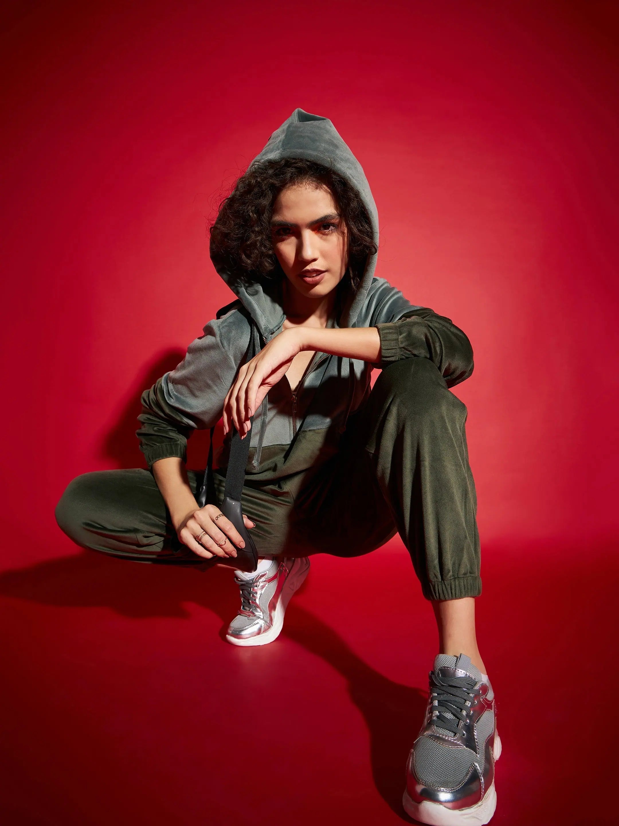 Green Velour Hoodie & Joggers Set | Women's Western Outfits