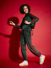 Women Emerald Velour Tape Detail Sweatshirt With Joggers