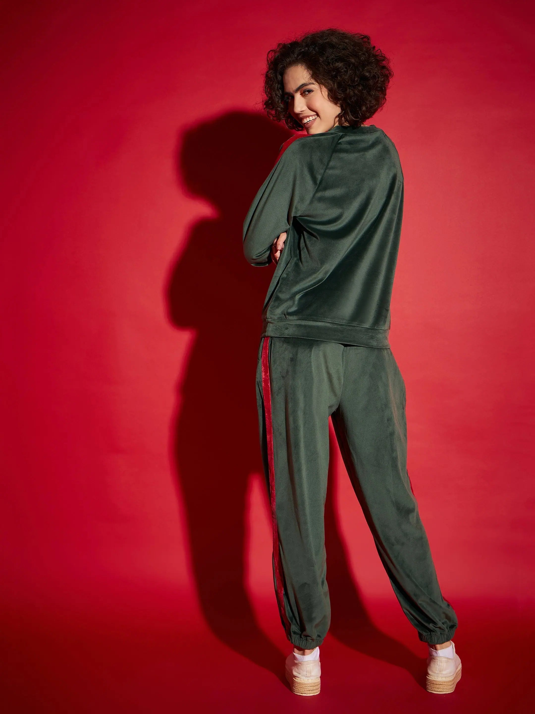 Emerald Velour Sweatshirt & Joggers Set | Lehenga Inspiration
