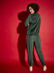 Women Emerald Velour Tape Detail Sweatshirt With Joggers