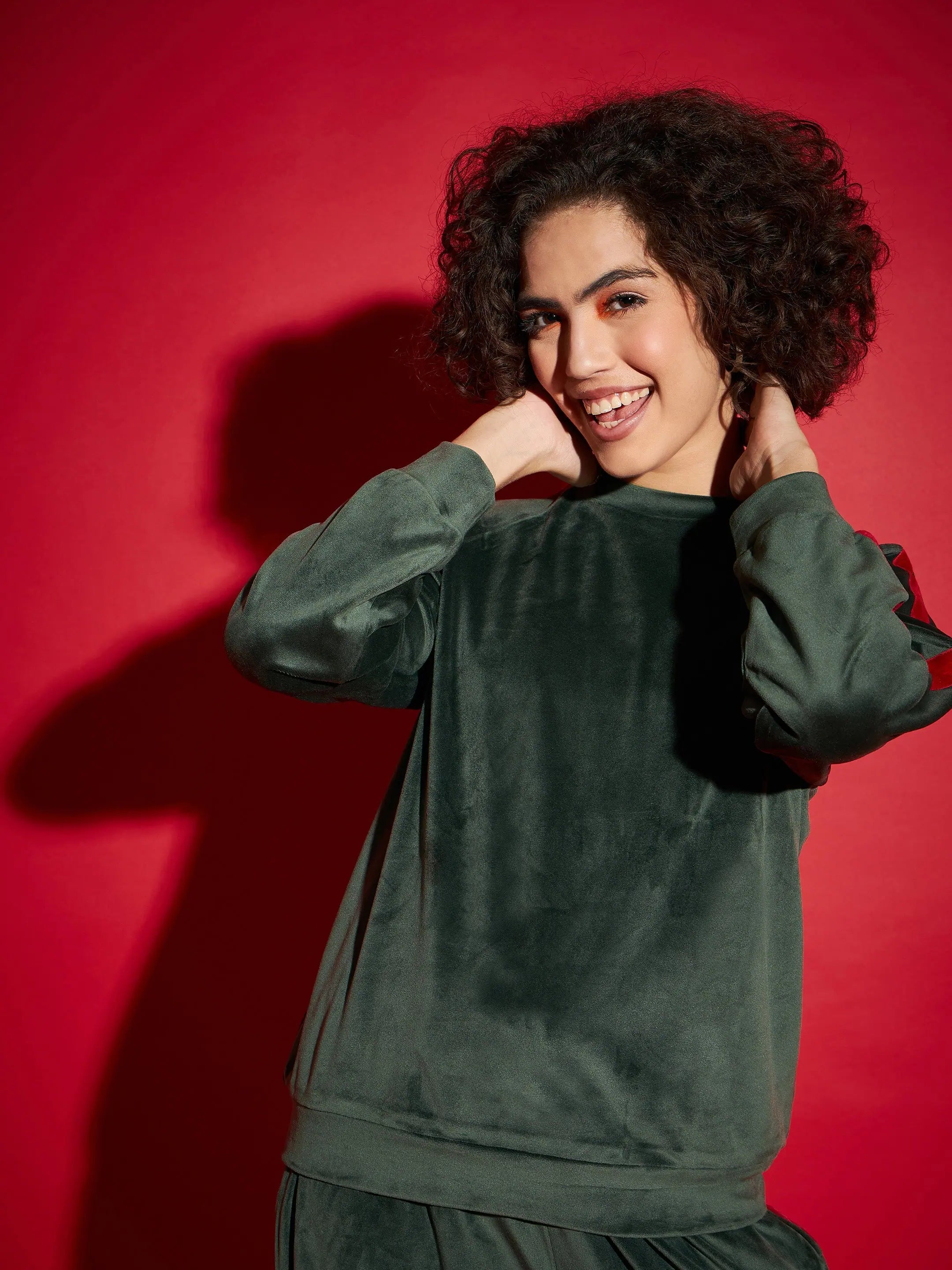 Emerald Velour Sweatshirt & Joggers Set | Lehenga Inspiration