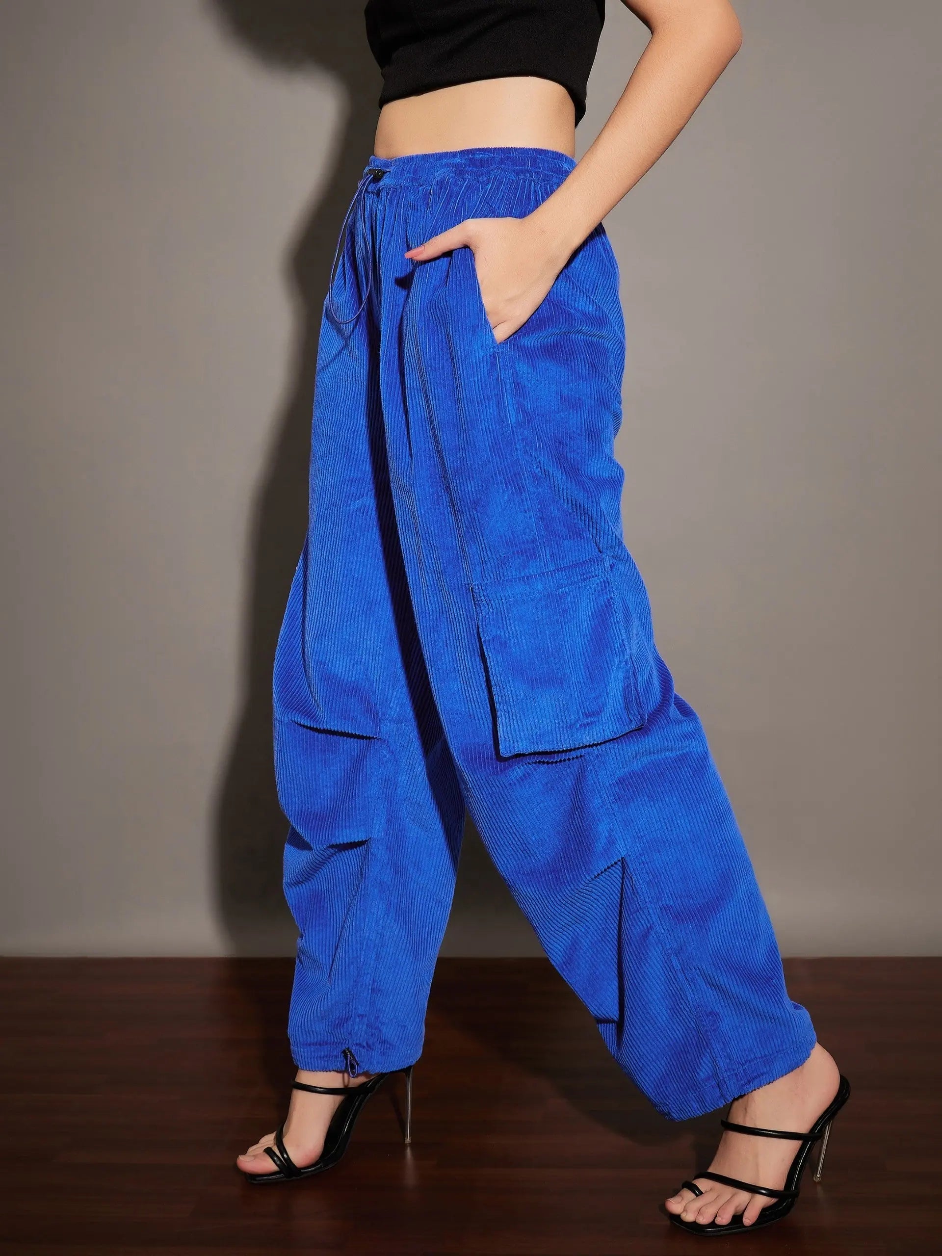 Royal Blue Corduroy Cargo Pants - Women's Western Clothing