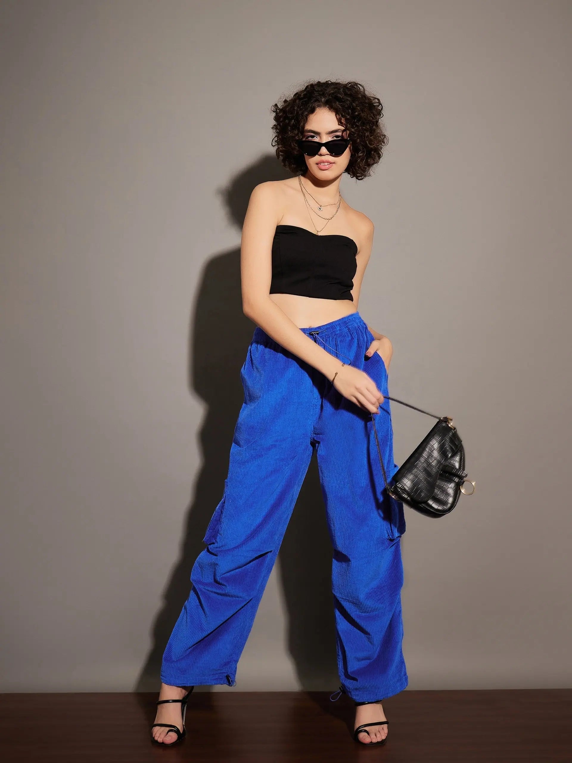 Royal Blue Corduroy Cargo Pants - Women's Western Clothing