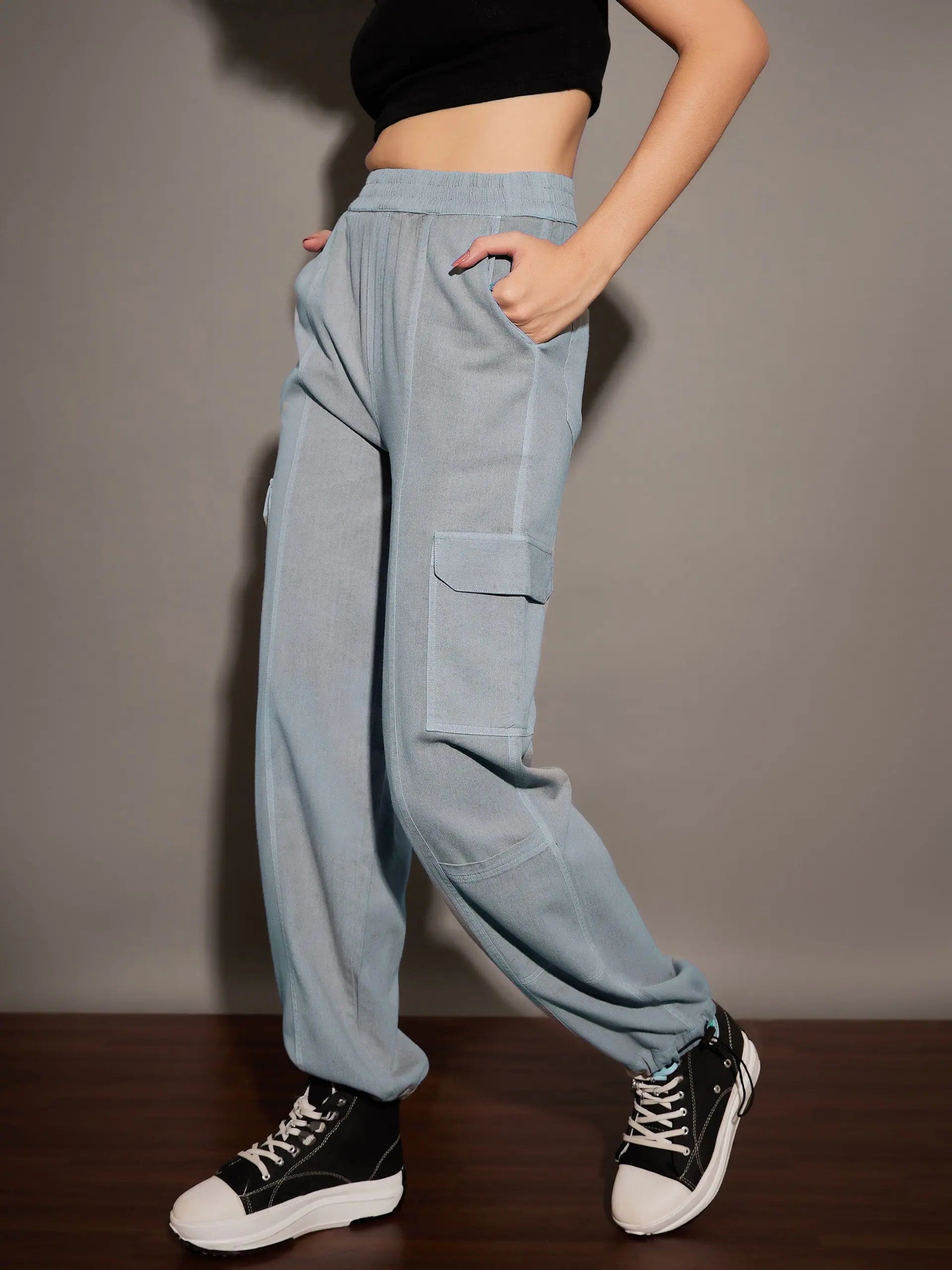 Light Blue Twill Cargo Pants - Women's Western Clothing