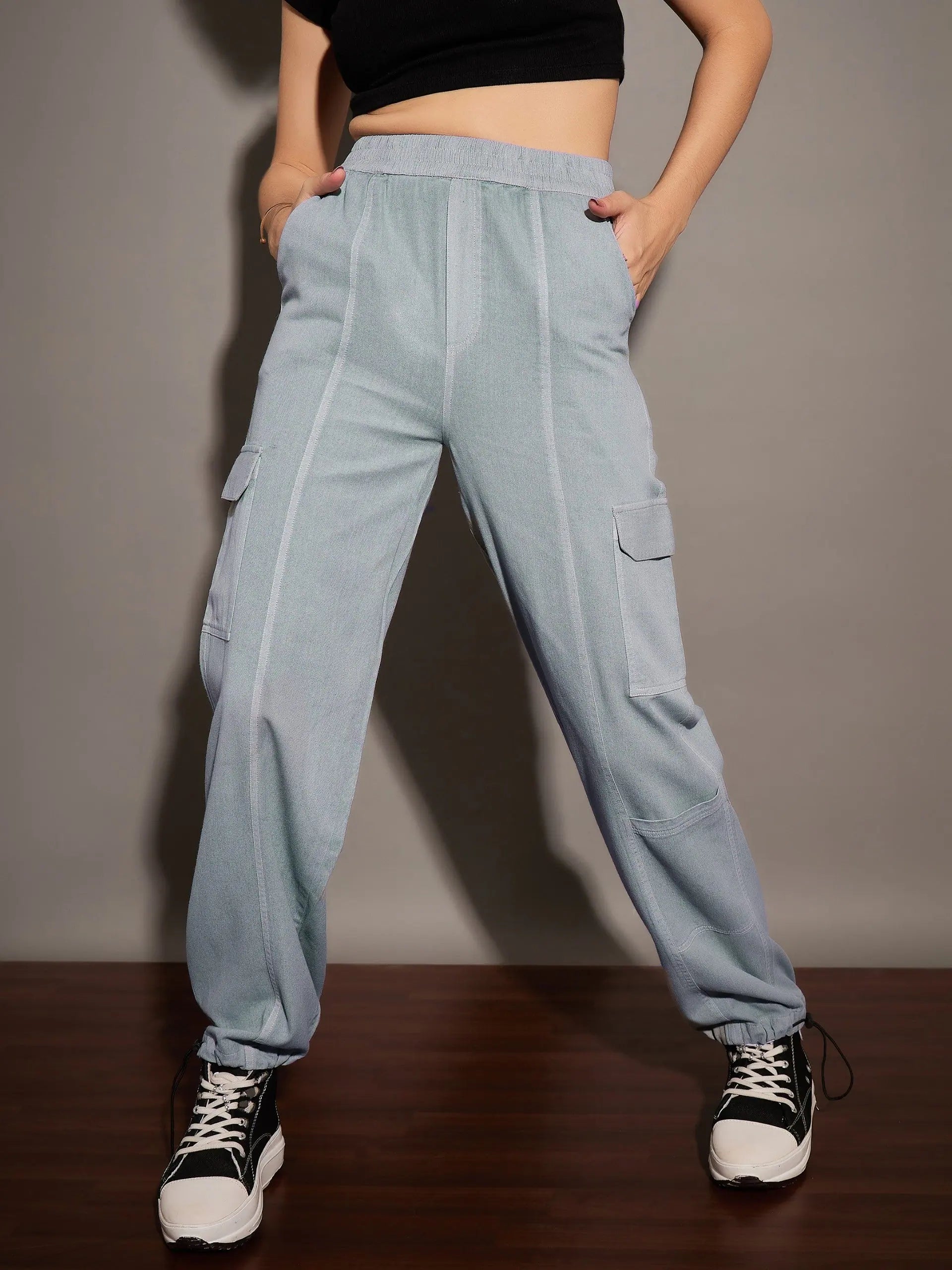 Light Blue Twill Cargo Pants - Women's Western Clothing