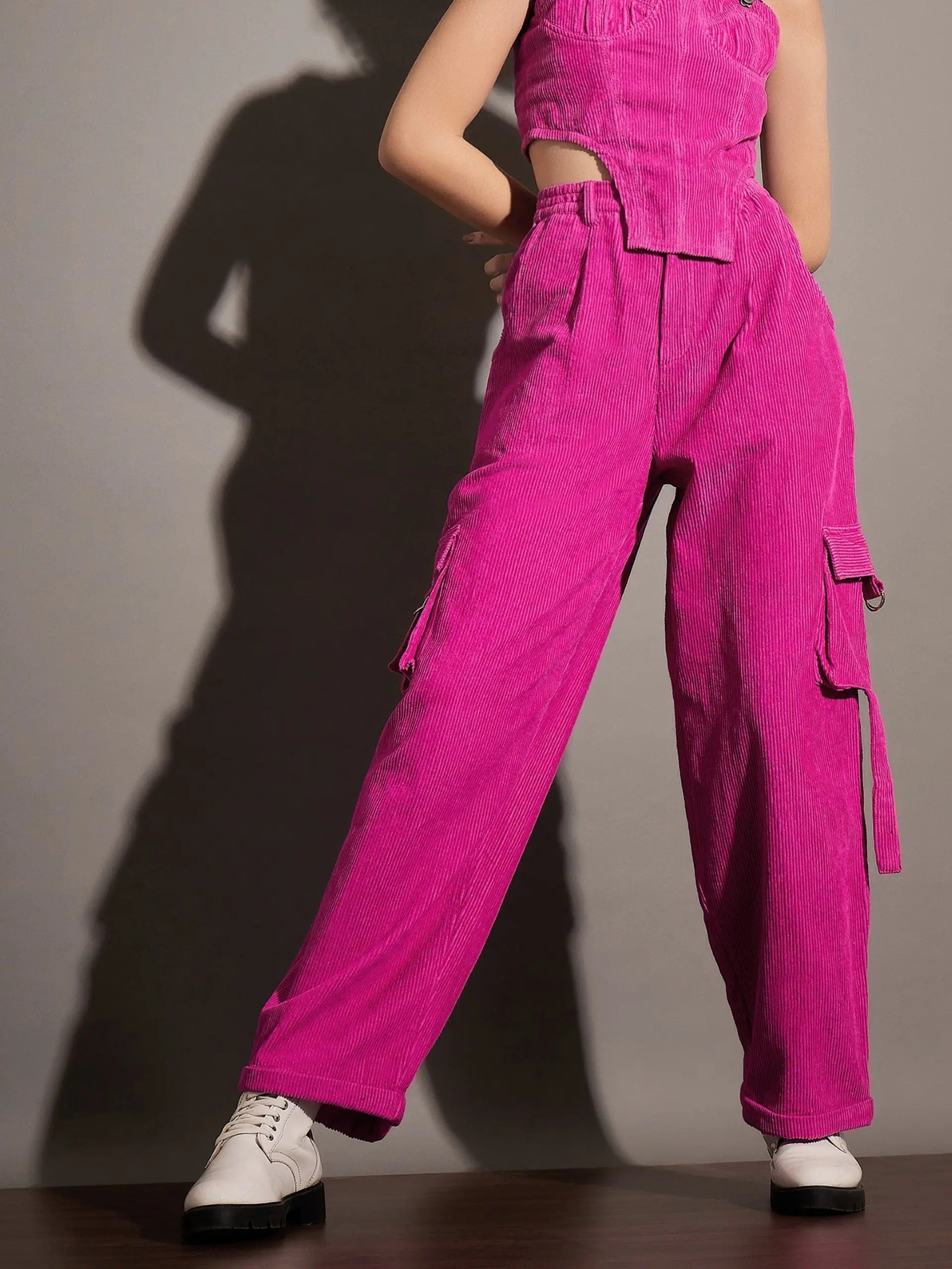 Pink Corduroy Cargo Pants - Women's Western Wear Outfits