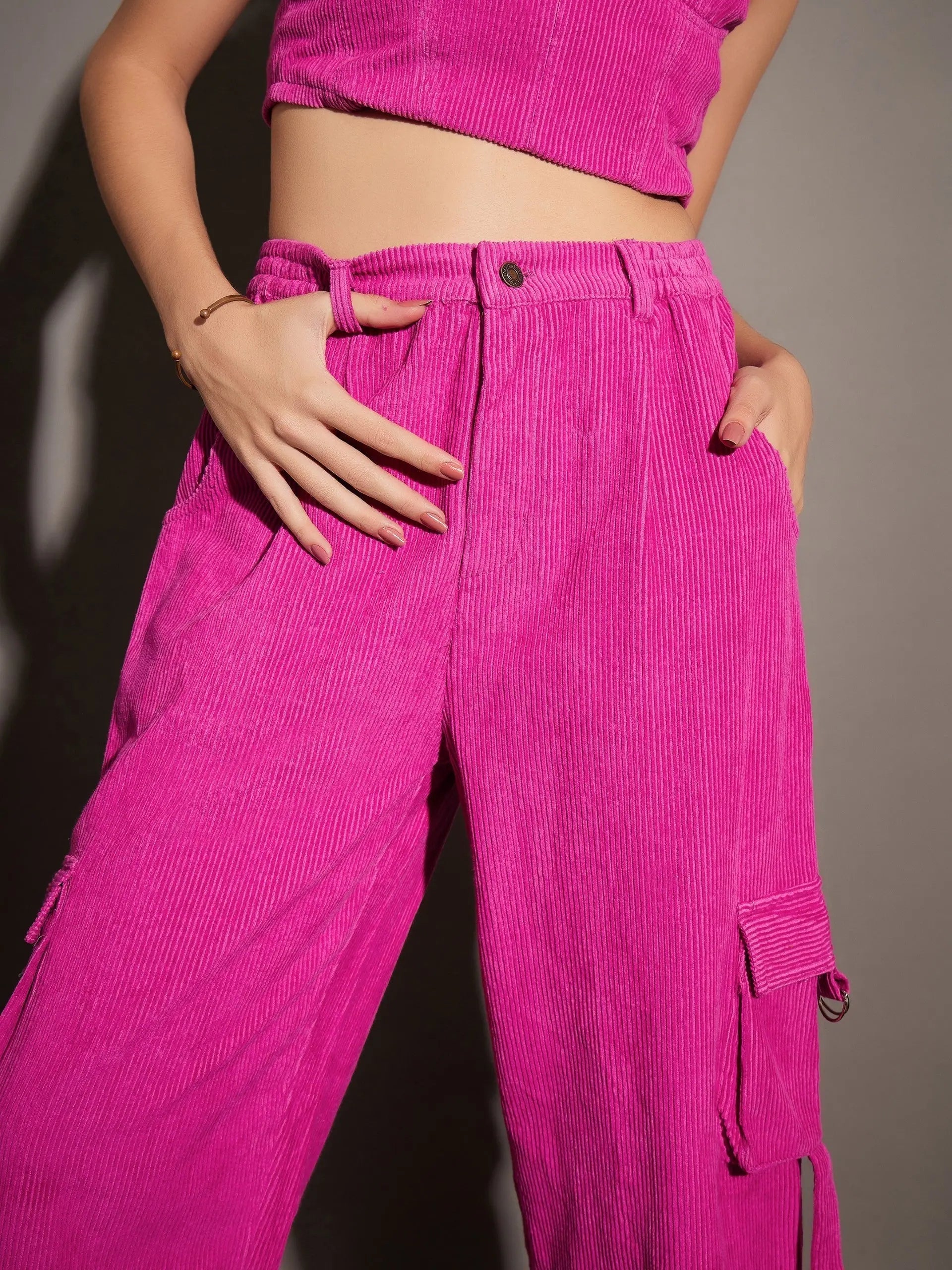 Pink Corduroy Cargo Pants - Women's Western Wear Outfits