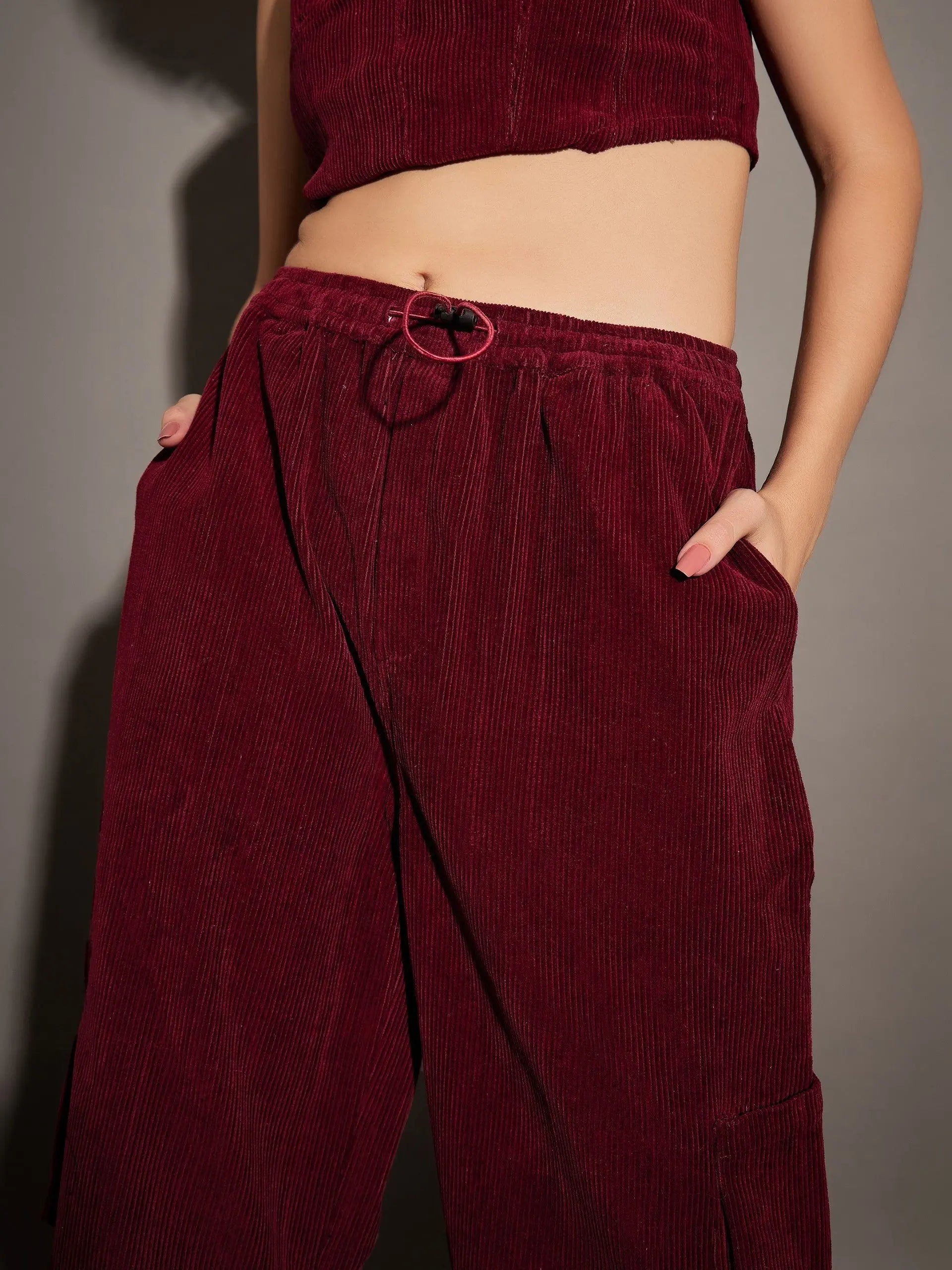 Maroon Corduroy Cargo Pants | Women's Western Wear Clothing