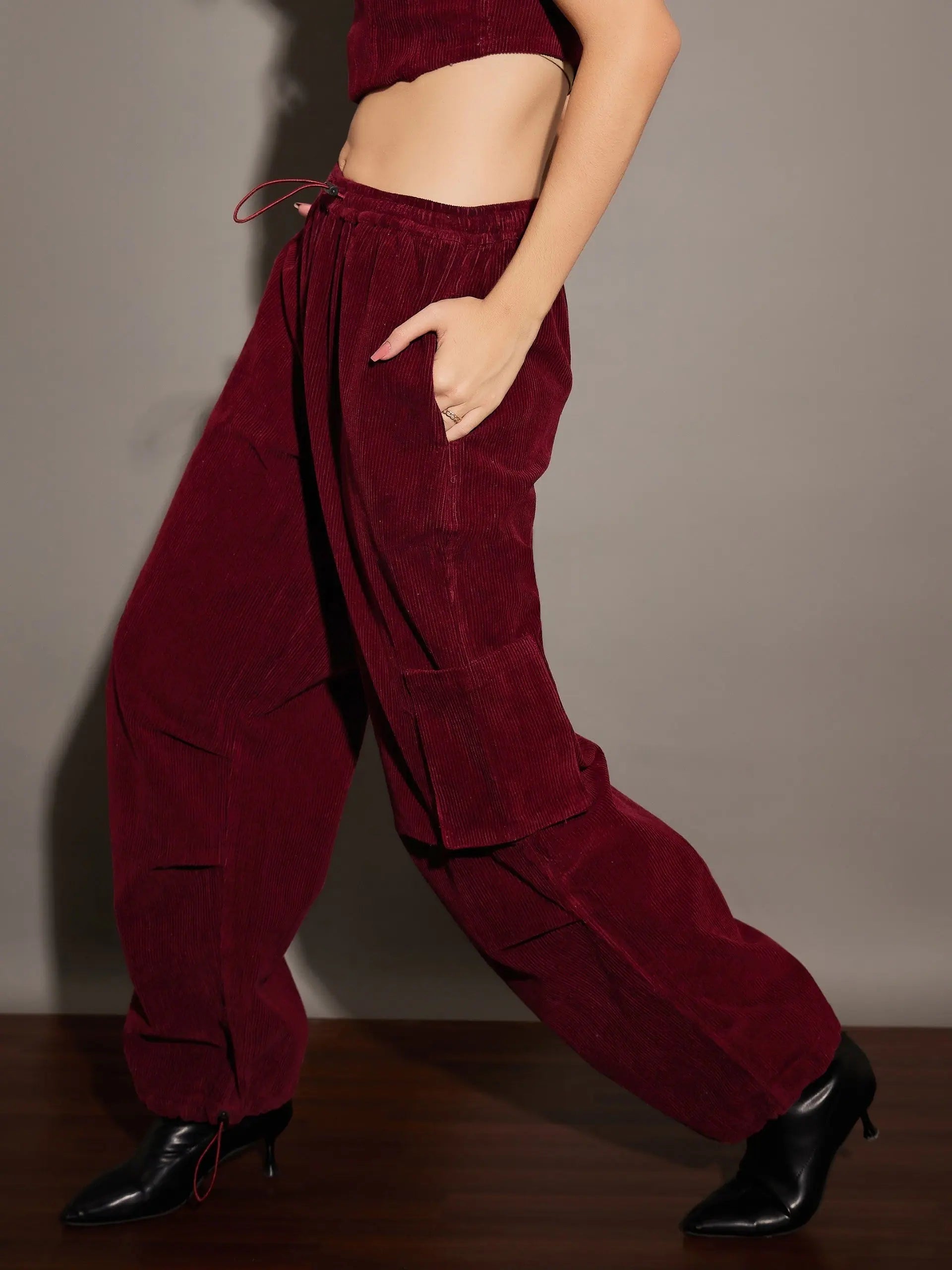 Maroon Corduroy Cargo Pants | Women's Western Wear Clothing