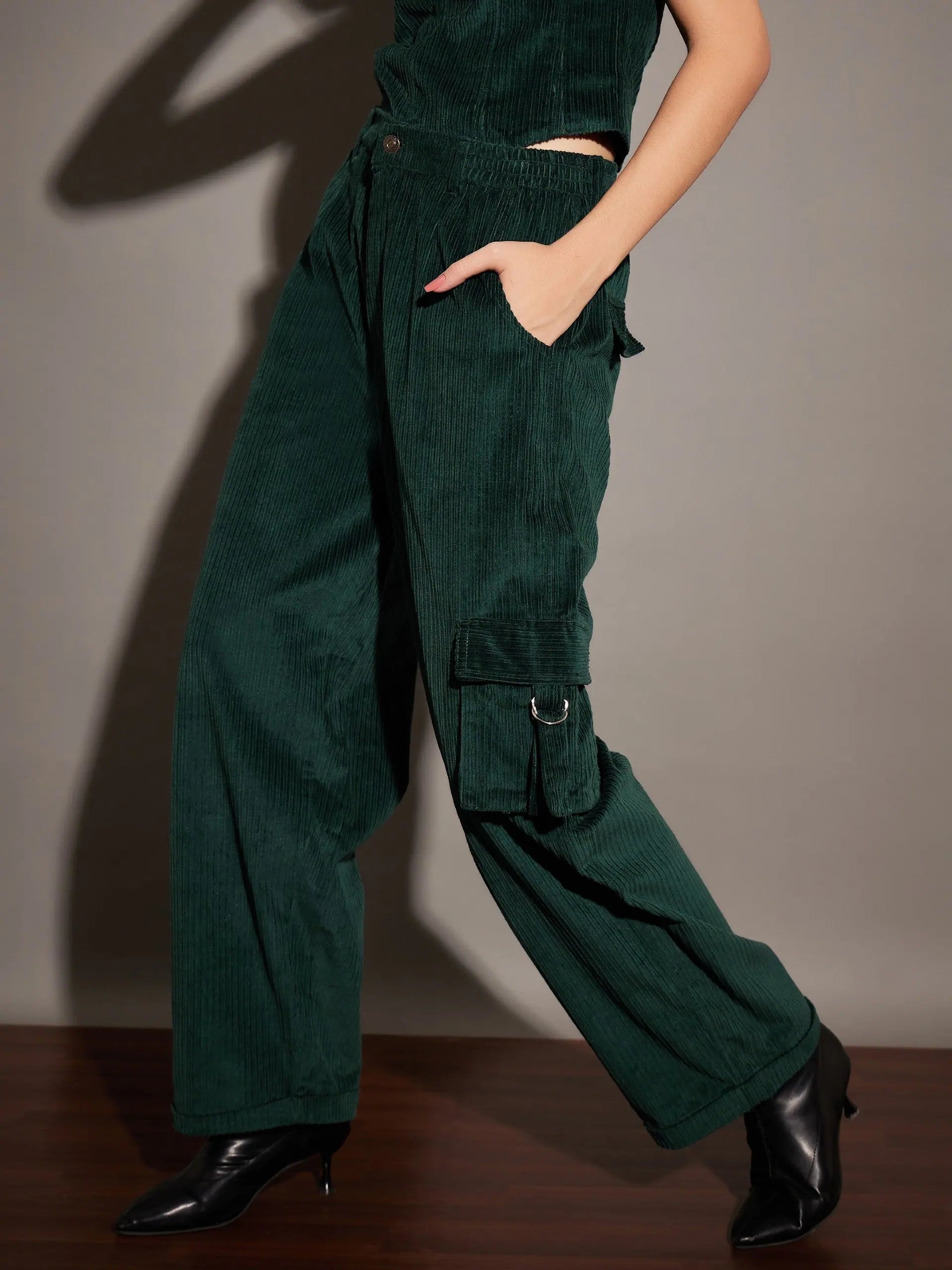 Emerald Corduroy Cargo Pants | Women's Western Wear Outfits