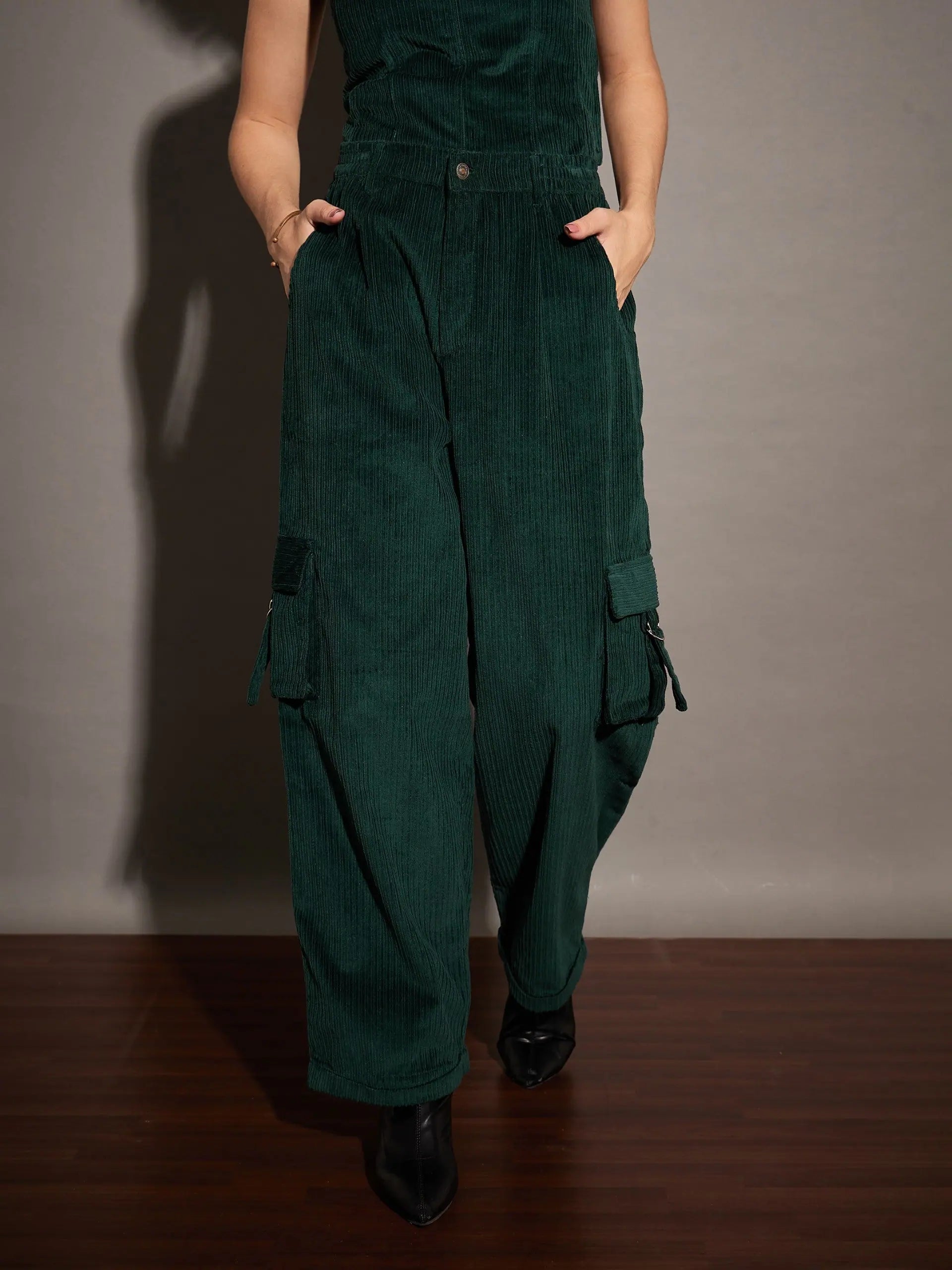 Emerald Corduroy Cargo Pants | Women's Western Wear Outfits