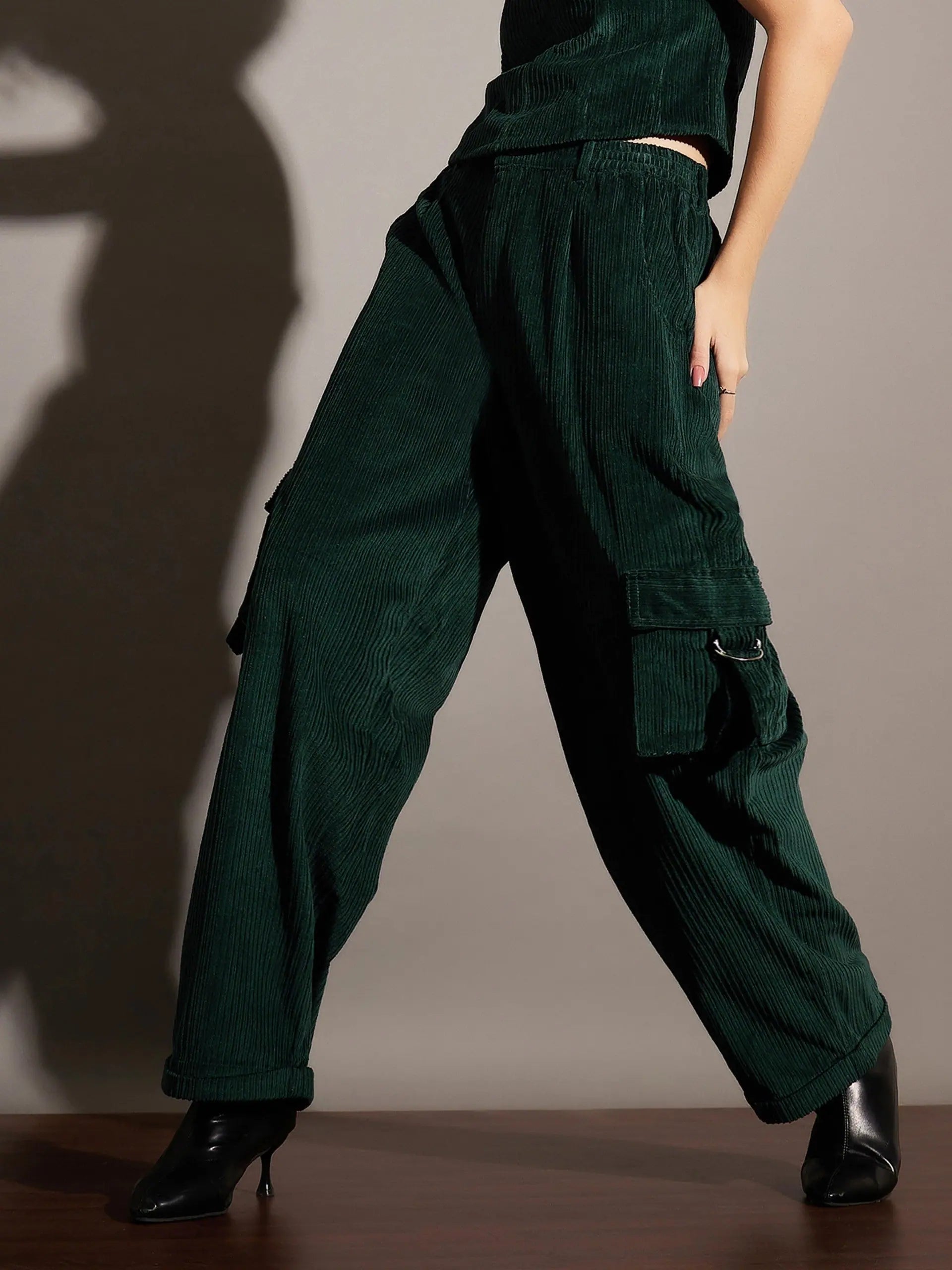Emerald Corduroy Cargo Pants | Women's Western Wear Outfits