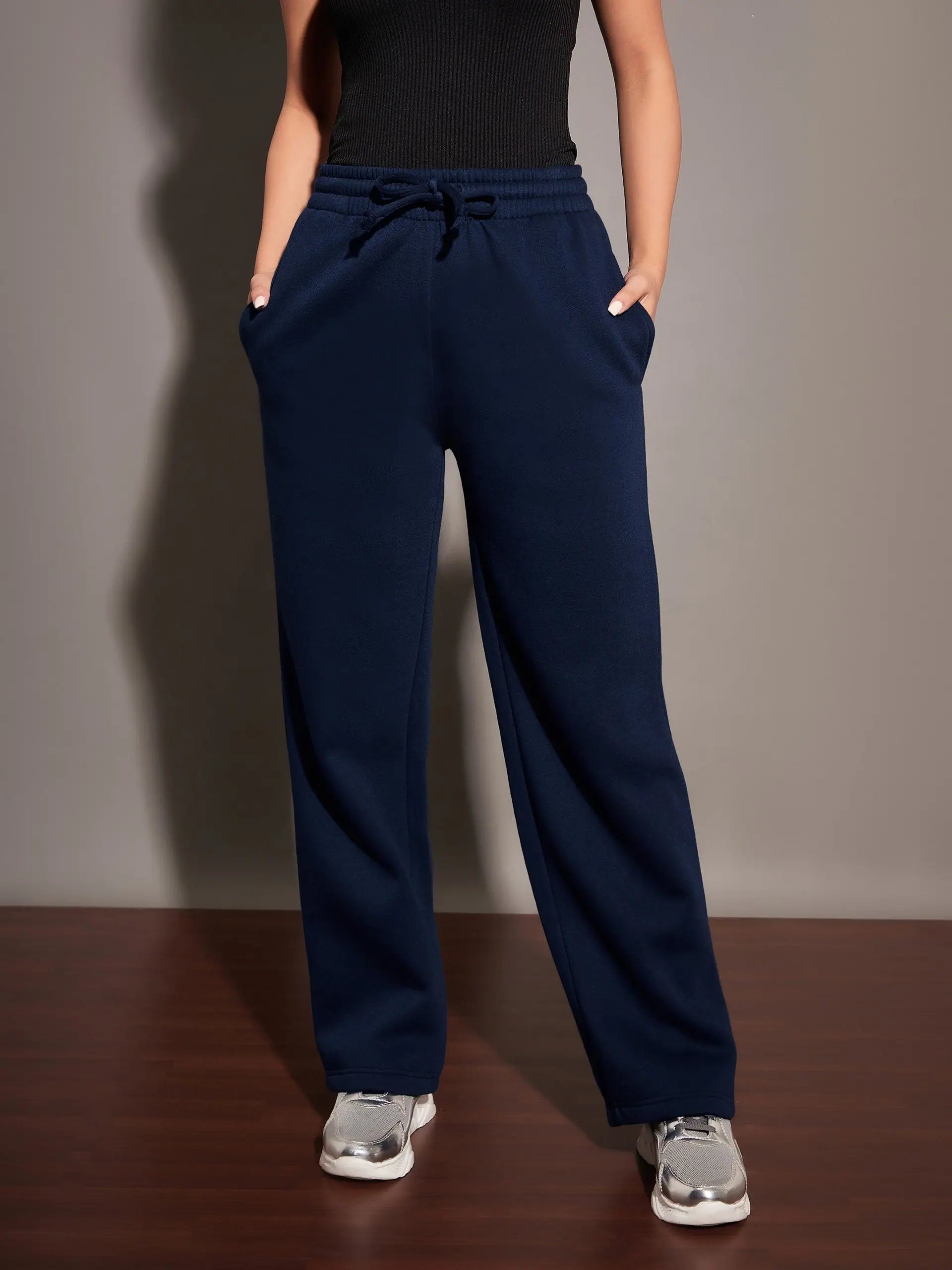 Wholesale Women Navy Fleece Track Pants