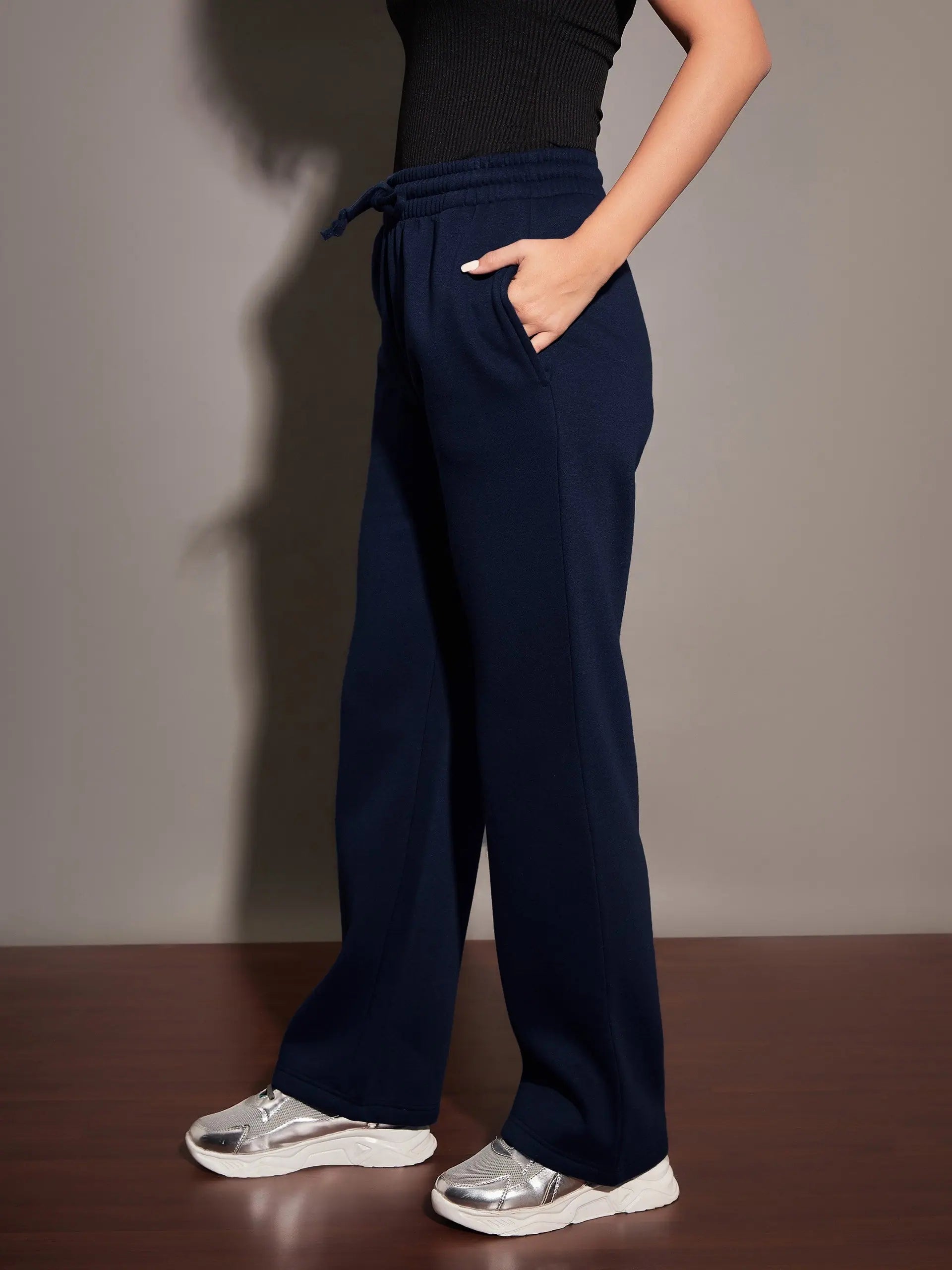 Wholesale Women Navy Fleece Track Pants