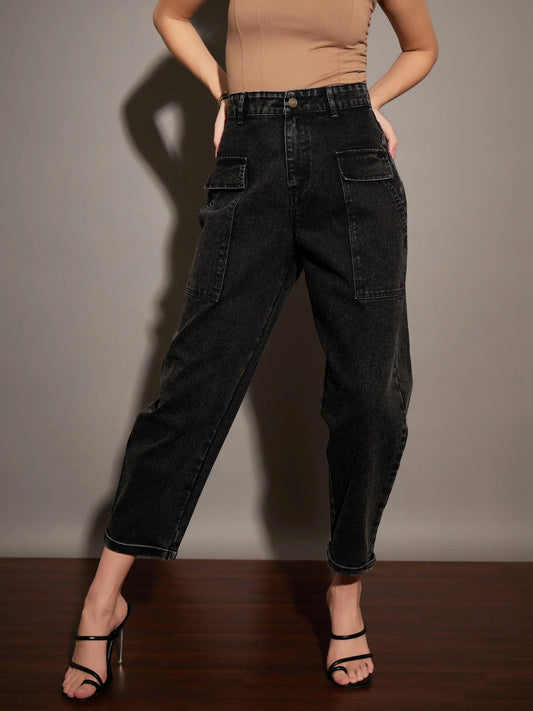 Women Black Washed Balloon Fit Jeans 1920