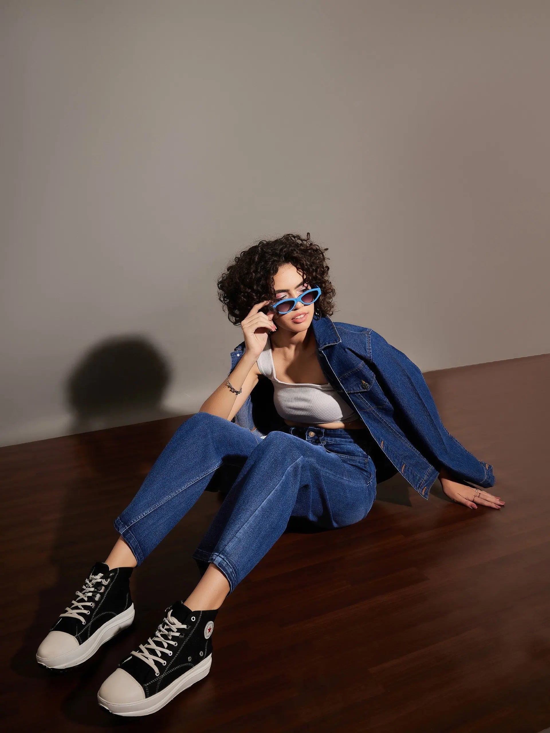 Classic Blue Knee Slit Jeans - Women's Straight Leg Denim