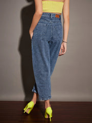 Women Navy Washed Balloon Fit Jeans