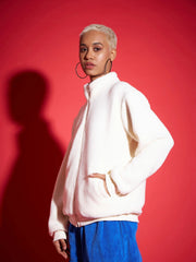 Women Solid Standard Beige High Neck Full Sleeve Jacket