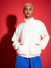 Women Solid Standard Beige High Neck Full Sleeve Jacket