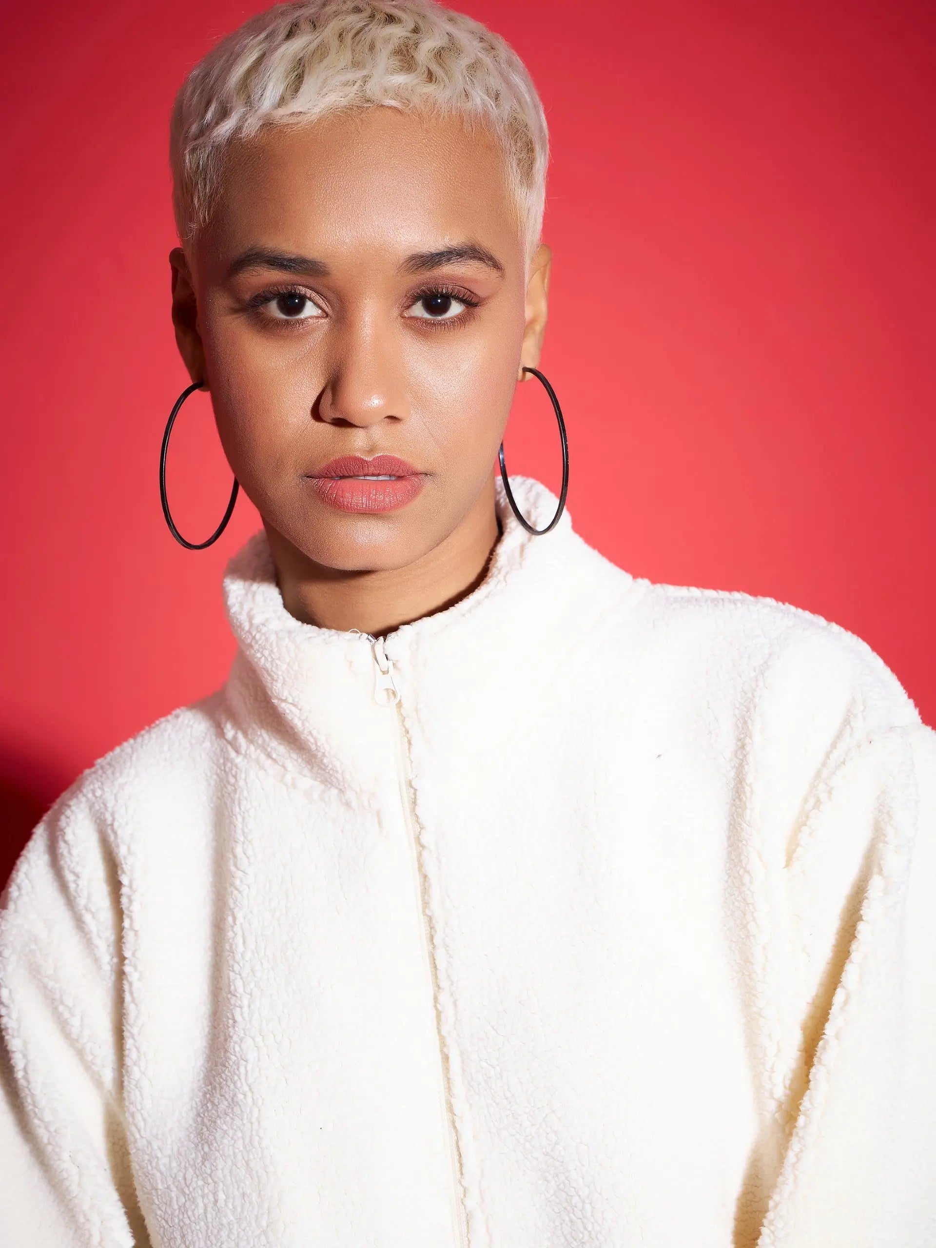 Beige Fur Jacket - High Neck Women's Winter Coat, Trendy Jacket