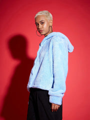 Women Solid Standard Blue Full Sleeve Jacket