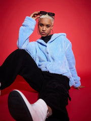 Women Solid Standard Blue Full Sleeve Jacket