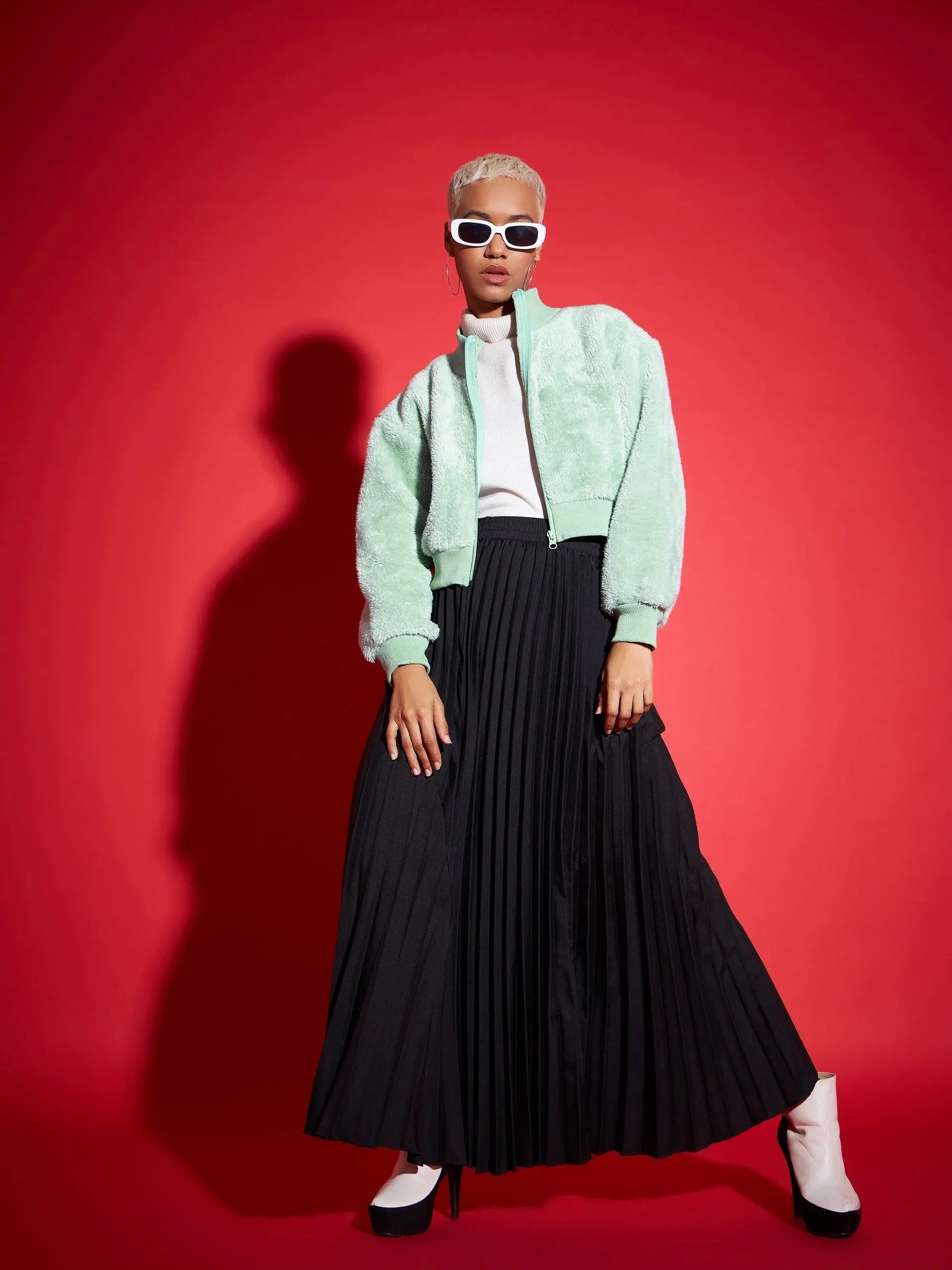 Green Fur Bomber Jacket - Trendy Women's Fashion Jackets