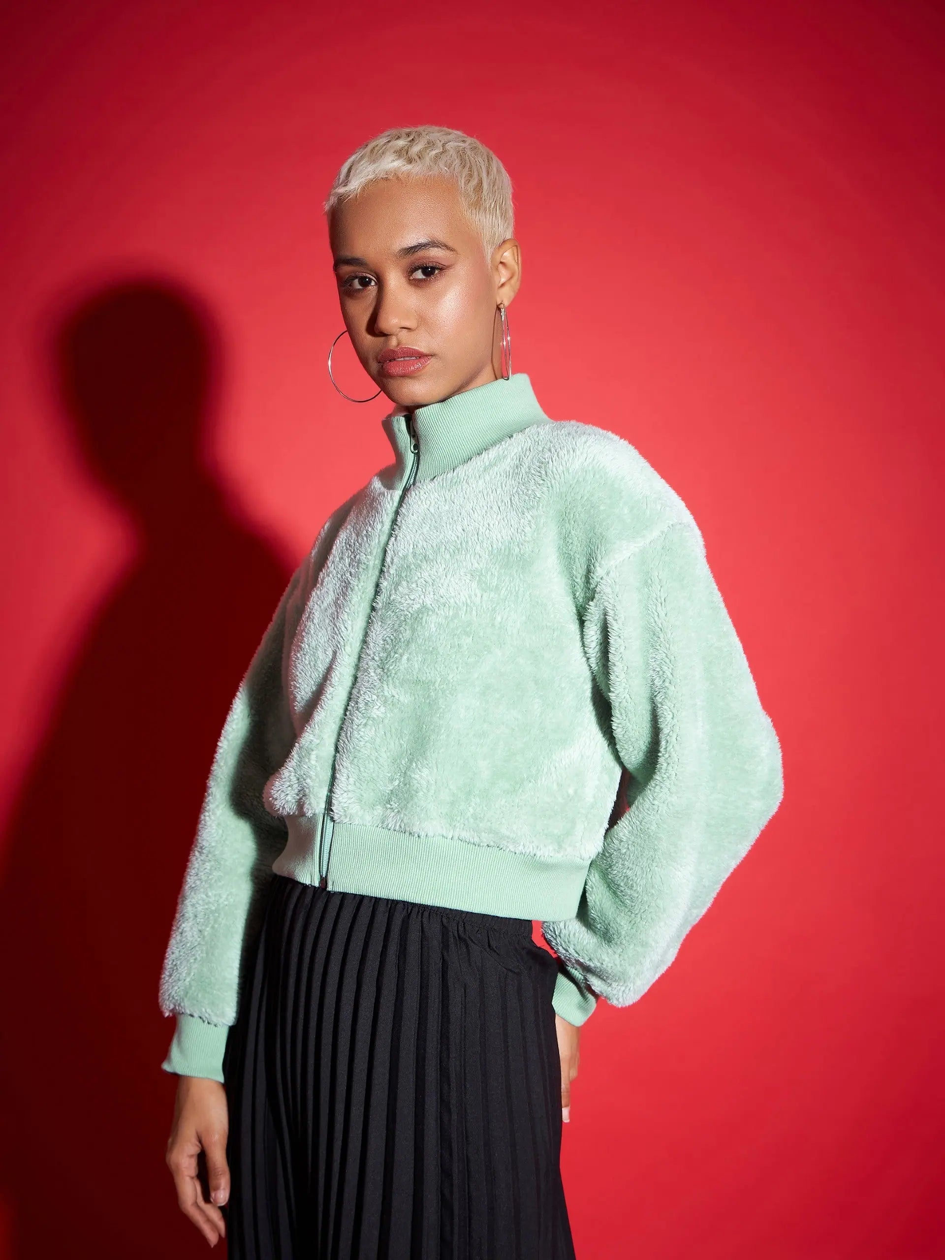 Green Fur Bomber Jacket - Trendy Women's Fashion Jackets