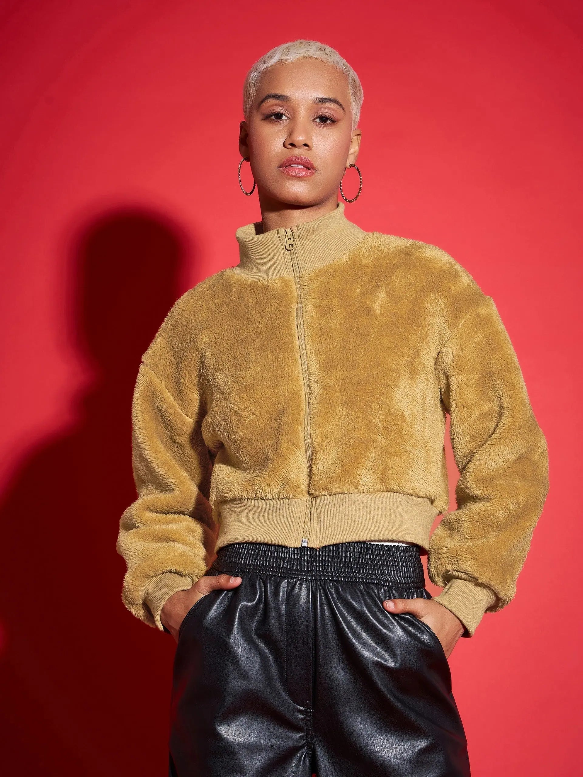 Brown Fur Bomber Jacket - Trendy Women's Winter Coats & Jackets