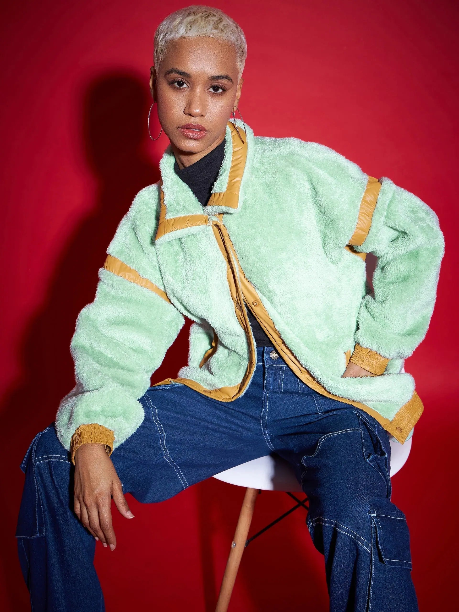 Green Solid Cotton Women's Jacket | Women's Fashion Jackets